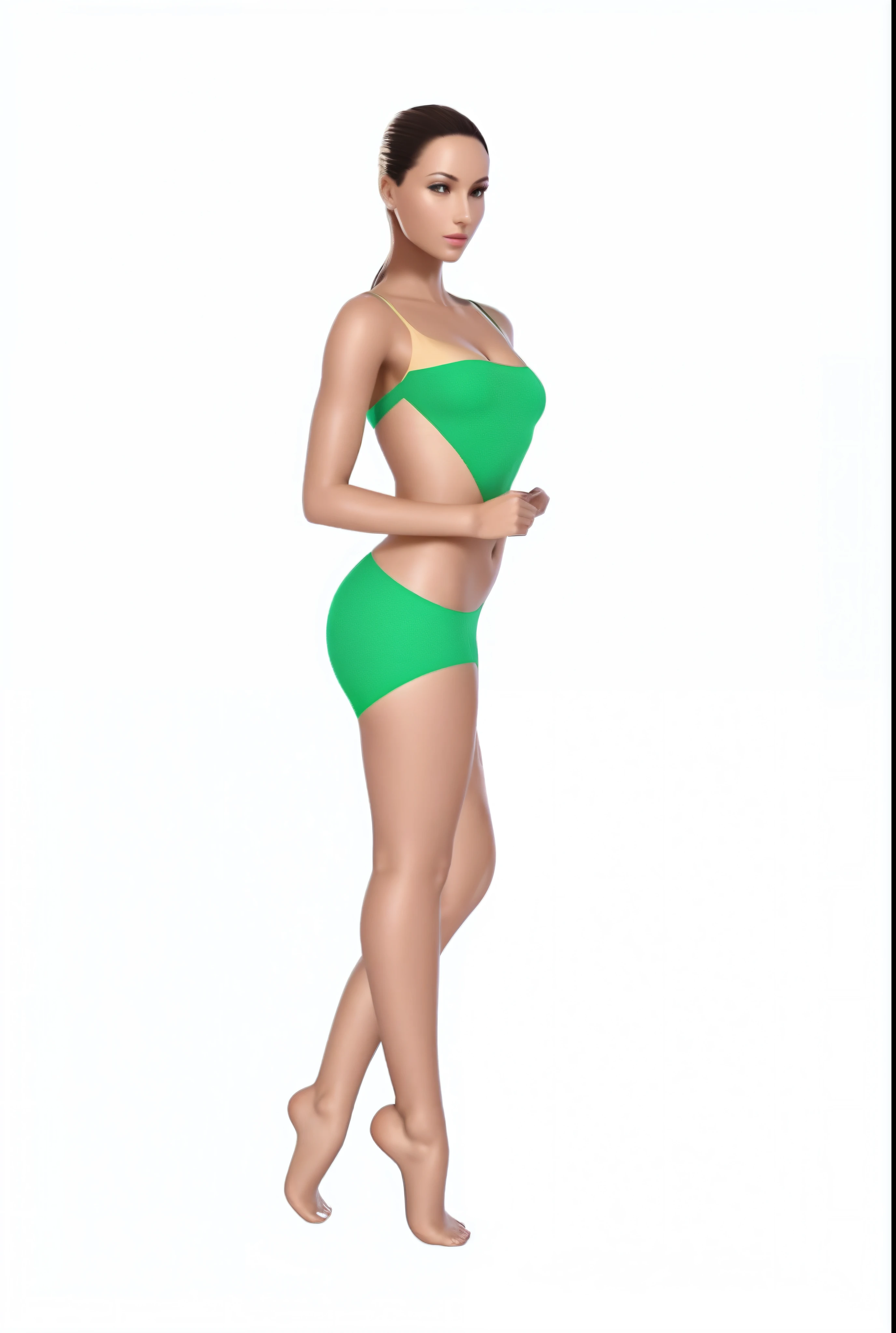um close up de uma mulher de conjunto verde saia e top posando para uma foto, 3 d render de um corpo feminino completo, corpo perfeito sombreado realista, corpo inteiro Corpo Pinup, corpo inteiro feminino, full body illustration detailed illustration, ethereal vaporous tan skin, figura magra feminina, corpo bonito da mulher, forma realista do corpo,