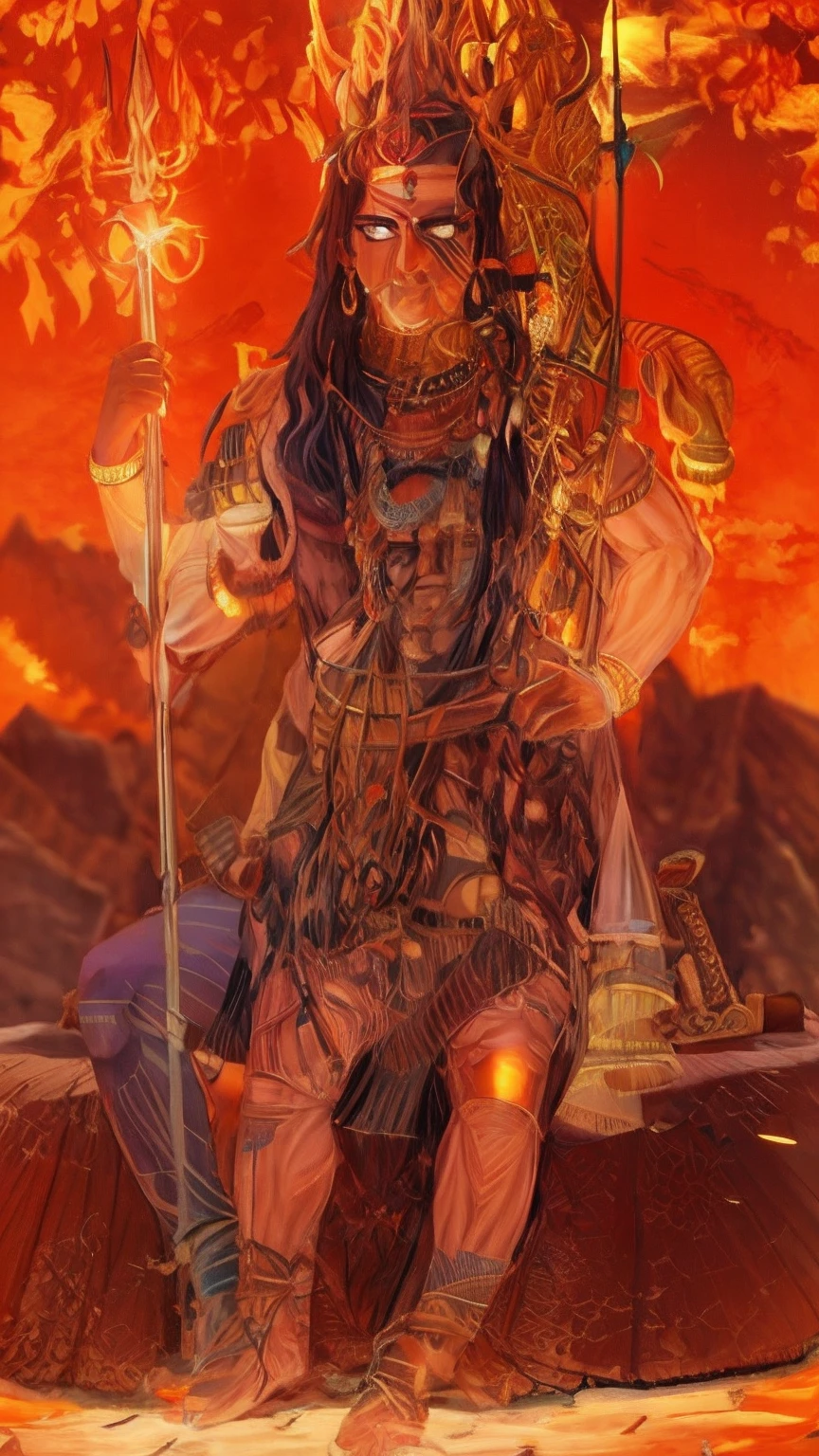 a close up of a statue of a man with a staff, lord shiva, god shiva the destroyer, indian god, shiva, hindu god, attractive male deity, vishnu, kali, cyborg hindu godbody, stylish deity, hindu gods, a massive celestial giant god, legendary god holding spear, full body picture, inspired by Kailash Chandra Meher, full body photo