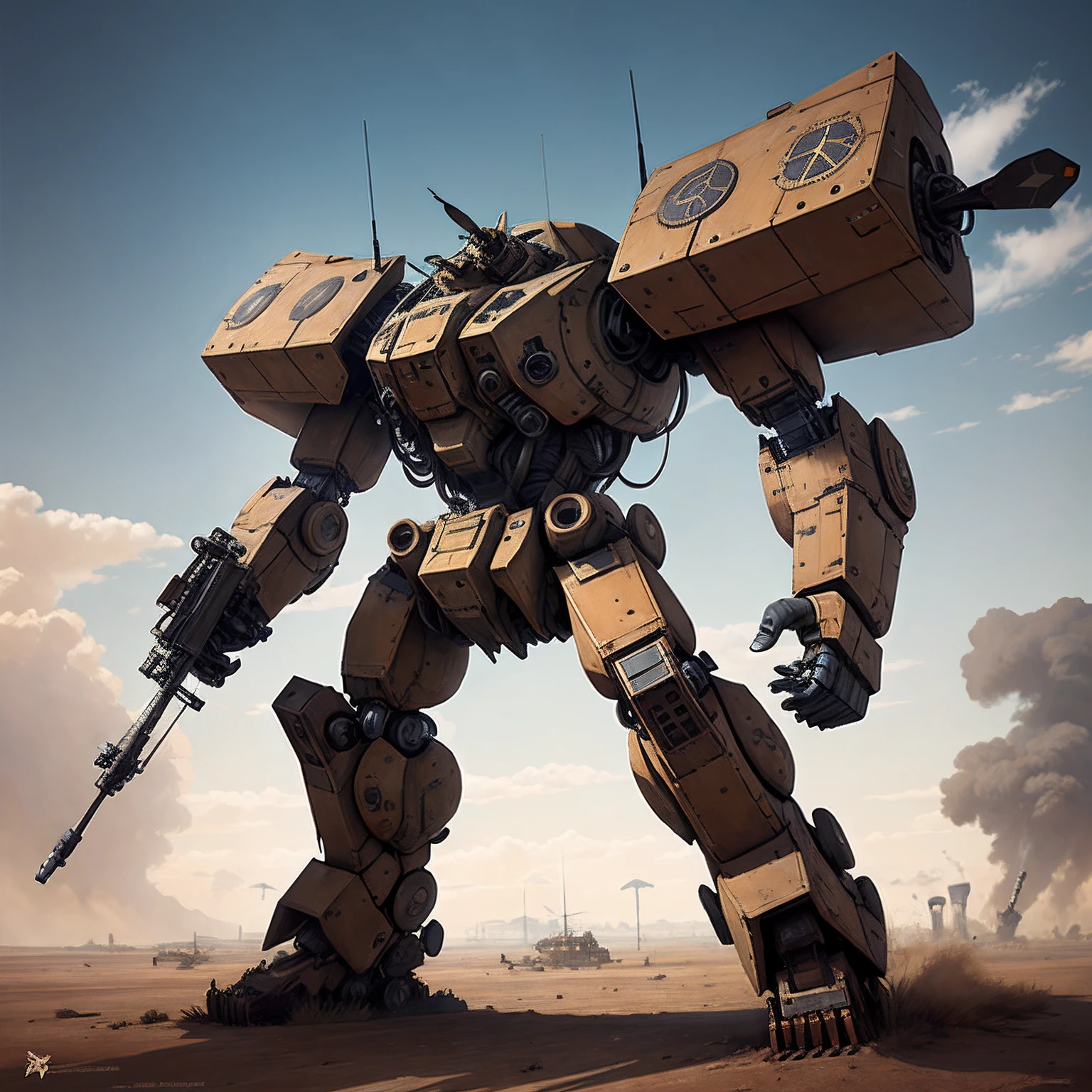 brown colors dieselpunk AI fighter mech