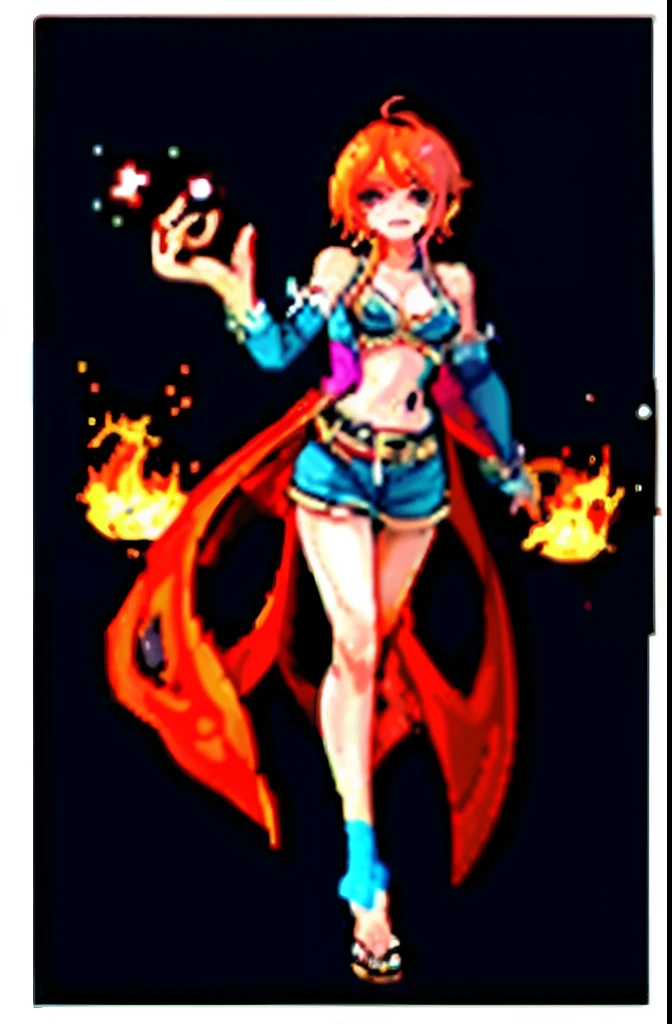 "(This is a) pixelated masterpiece with top quality, showcasing a full body shot of Nami (from One Piece) dramatically tearing her clothes apart."