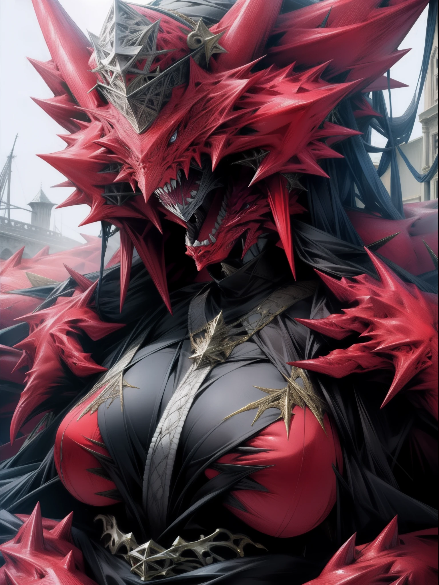 Best quality, masterpiece, 8k quality, very elaborate, with a huge monster, beautiful girl with glasses