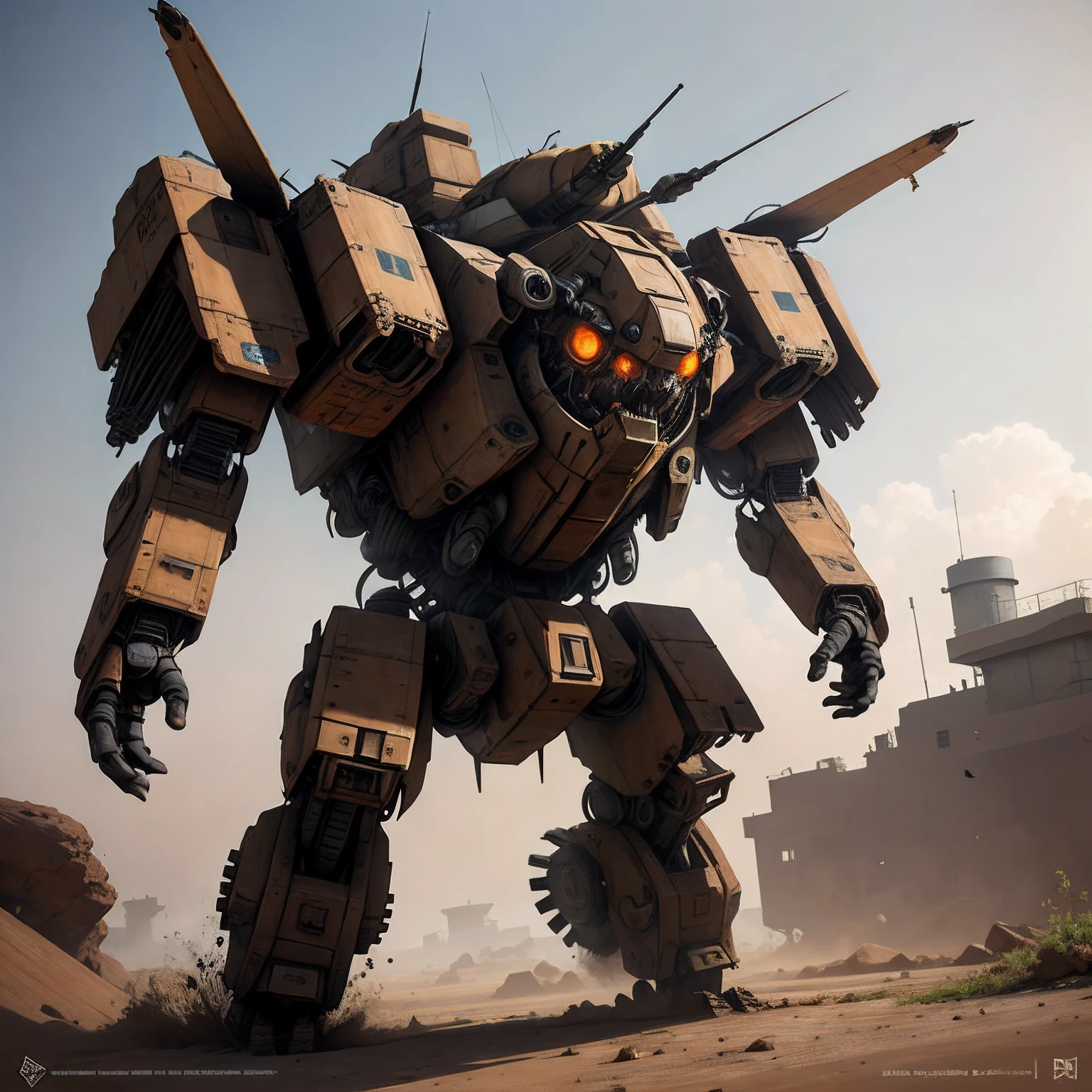 brown colors dieselpunk AI fighter mech