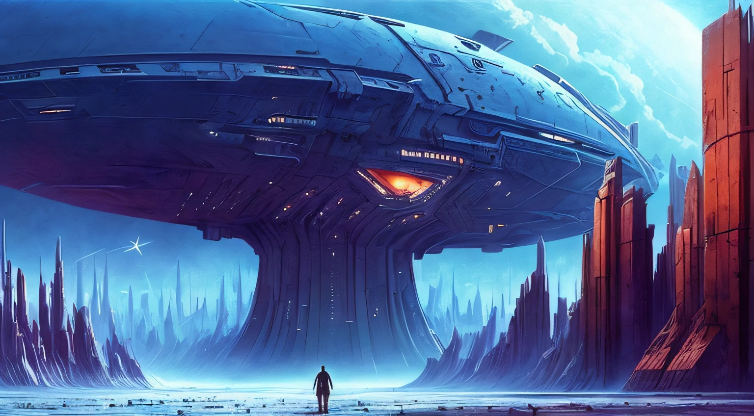 final of Evangelion, post apocalyptic,Sci-fi base scene,Huge scene, epic concept art,wide angle scene, zdzislaw beksinski