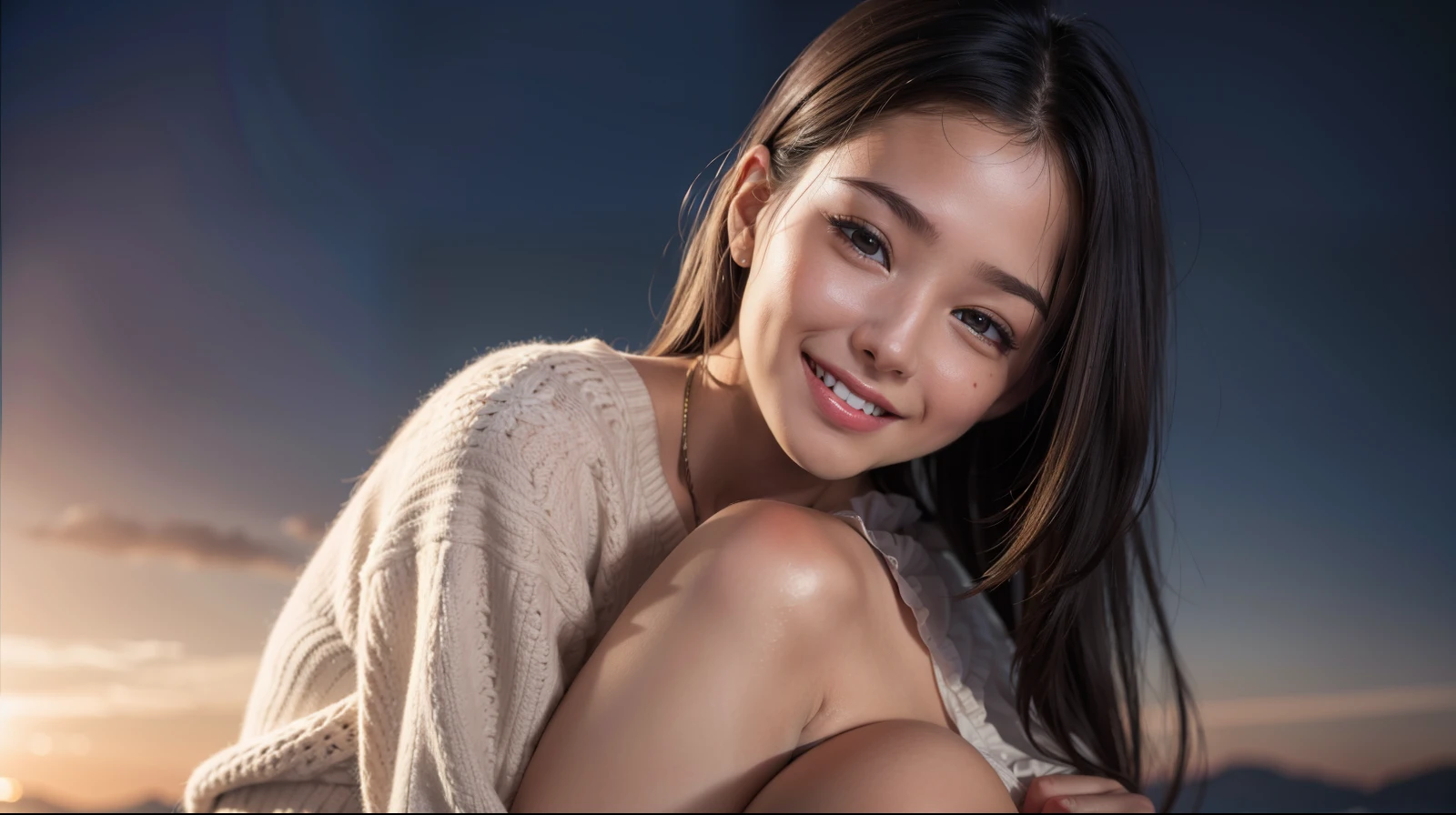 (8K、Raw photography、Photorealsitic:1.25)、1little girl、15 year old woman with beautiful perfect face、Happy expression of blissful time、Detailed eyes、profile、on a couch、Pink camisole、Pink shorts、lipgloss、long eyelashes beautiful look、shiny bare skin、top-quality、超A high resolution、a closeup