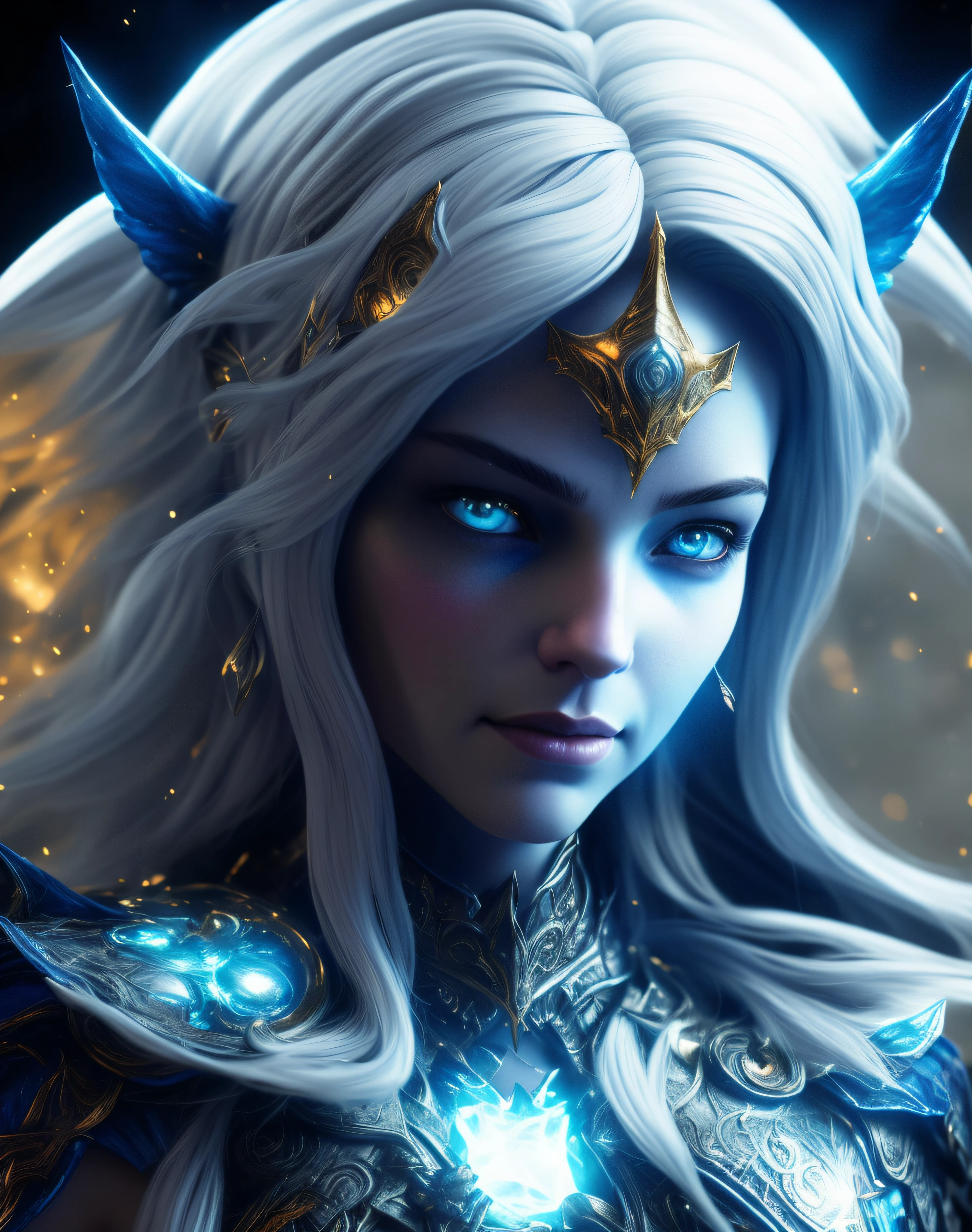 a close up of a woman with a white hair and blue eyes, epic fantasy art style hd, artgerm ; 3d unreal engine, epic fantasy digital art style, 4k fantasy art, detailed fantasy digital art, detailed fantasy art, hyperdetailed fantasy character, high quality fantasy art, artgerm detailed, unreal engine fantasy art, 8k fantasy art