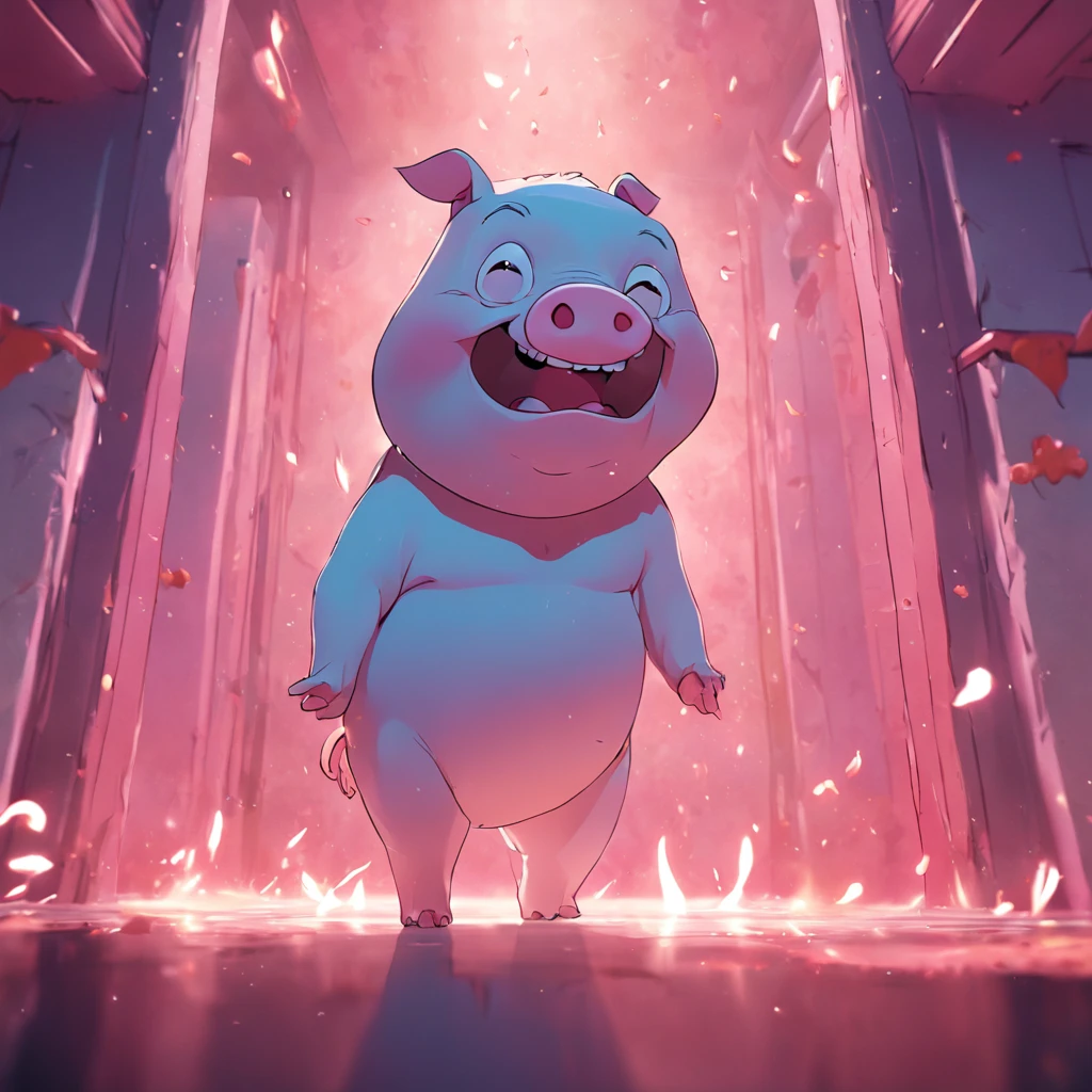 A cartoon pig,3D style,blender,adolable,Very wide open mouth,Background doorway