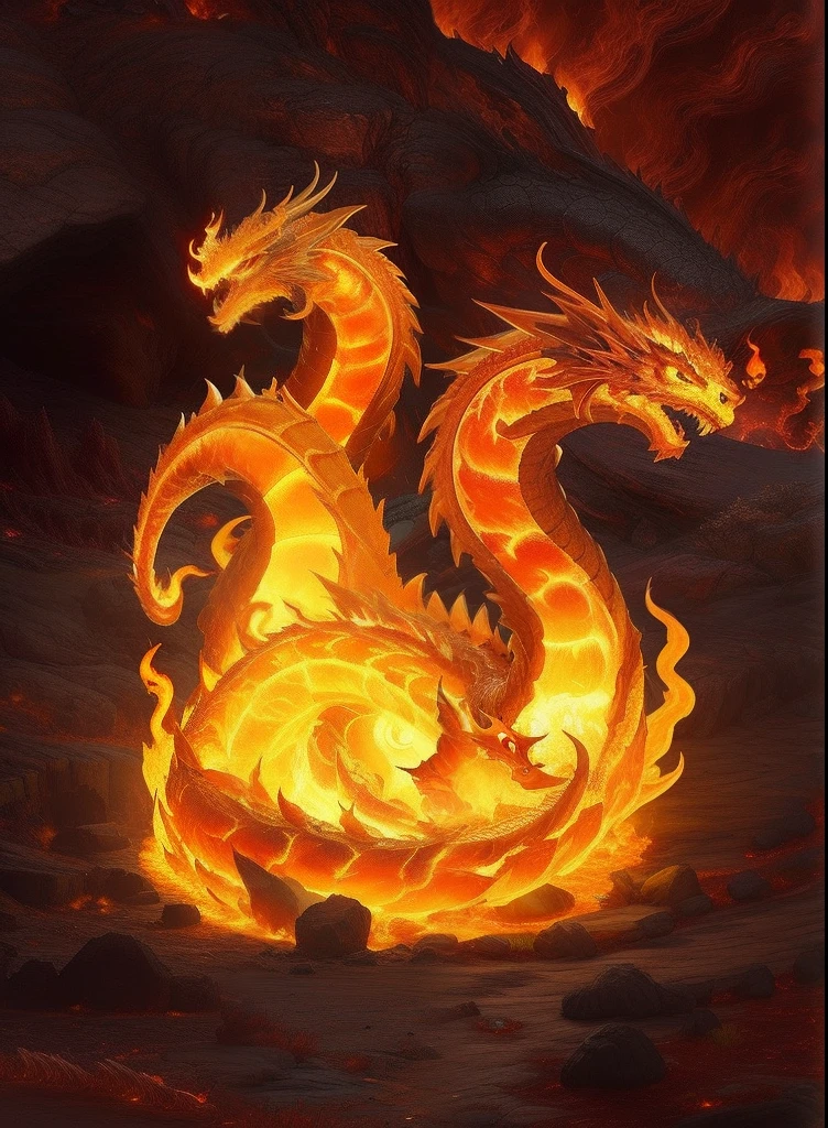 There is a fire dragon on fire underground, fire flaming dragon serpent, fire flaming serpent, Fire Dragon, fire demon, Hellfire background, fire powers fire swirling, molten, Dragons, highly detailed fire tendrils, theelementoffire, ''dragon breathing fire, detailed hot maw, firebreathing dragon, lava and fire goddess, lightning dragons attack