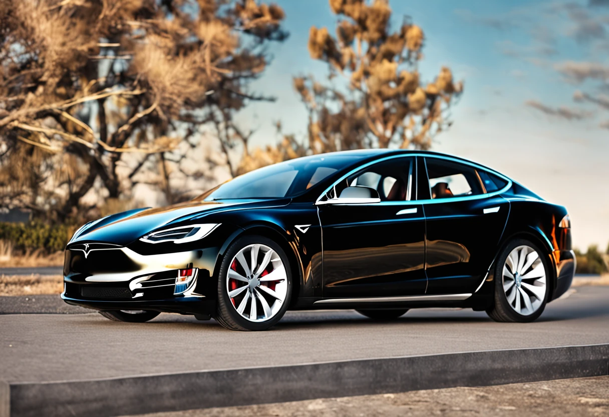 Красная Tesla Model S гиперреалистичная фотореалистичная 3D 8K 16:9