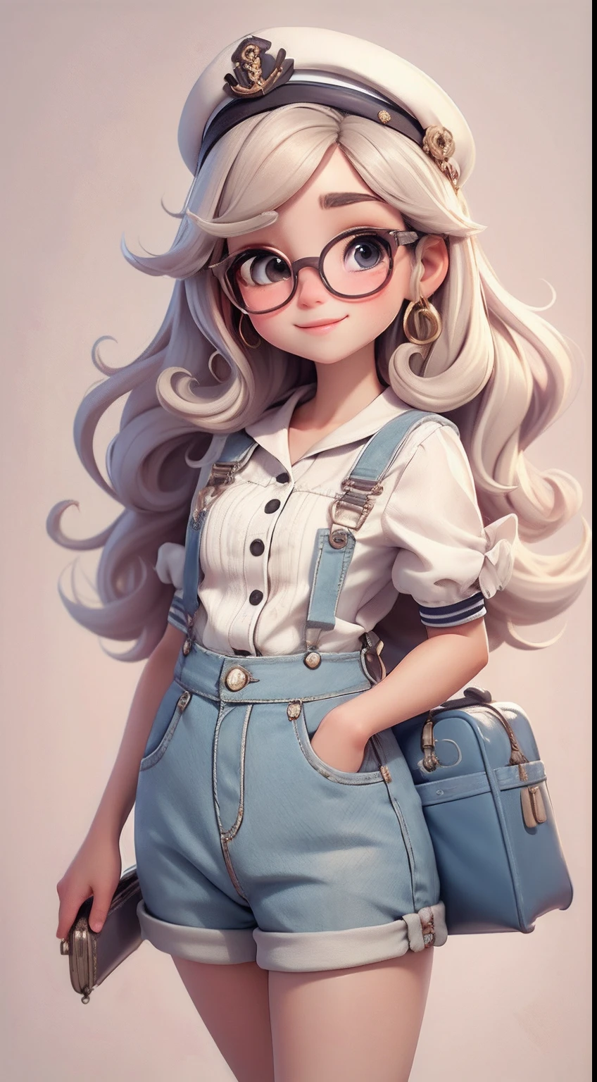 Create a series of cute cute chibi style dolls with a cute travel theme, each with lots of detail and in an 8K resolution. All dolls should follow the same solid background pattern and be complete in the image, mostrando o (corpo inteiro, incluindo as pernas: 1.5)
Boneca Mini viajante: Chame-a de Marina. Ela deve ter cabelo pequeno em tom multicolorido. Seus olhos devem ser grandes e expressivos, with long eyelashes and rosy cheeks. Sorriso delicado e branco. Marina must be dressed in overalls, sun glasses, Uma camisa, Camiseta, trousers and an ornate sailor's hat. She must hold travel accessories and a suitcase. Certifique-se de adicionar detalhes nas roupas, such as buttons and pockets, sapato bonito
Certifique-se de adicionar sombras, texturas e detalhes nos cabelos, roupas, Travel utensils, to make them even more adorable and charming.