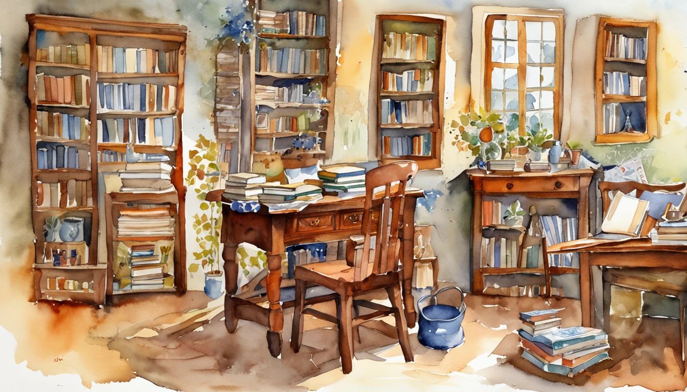 mesa com um computador com uma grande tela e uns livros do lado