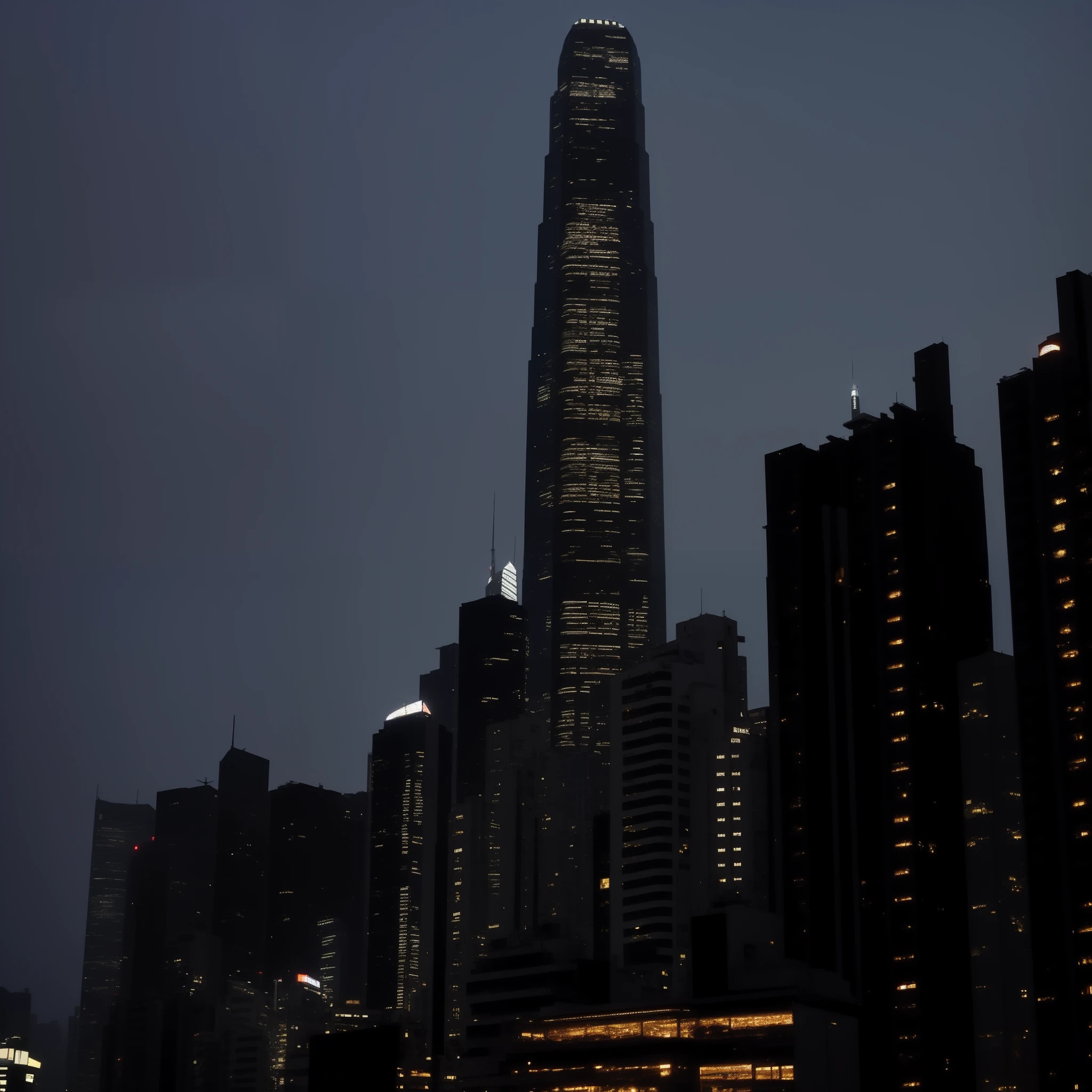 Araffle view of a city at night with a tall building in the background, Em Hong Kong, hong kong buildings, Cidade como Hong Kong, beautifully lit buildings, skyline mostrando, Hong Kong, skyscrapers in the background, Lembrando Blade Runner, with tall glass skyscrapers, vista do porto, Nightlife buildings