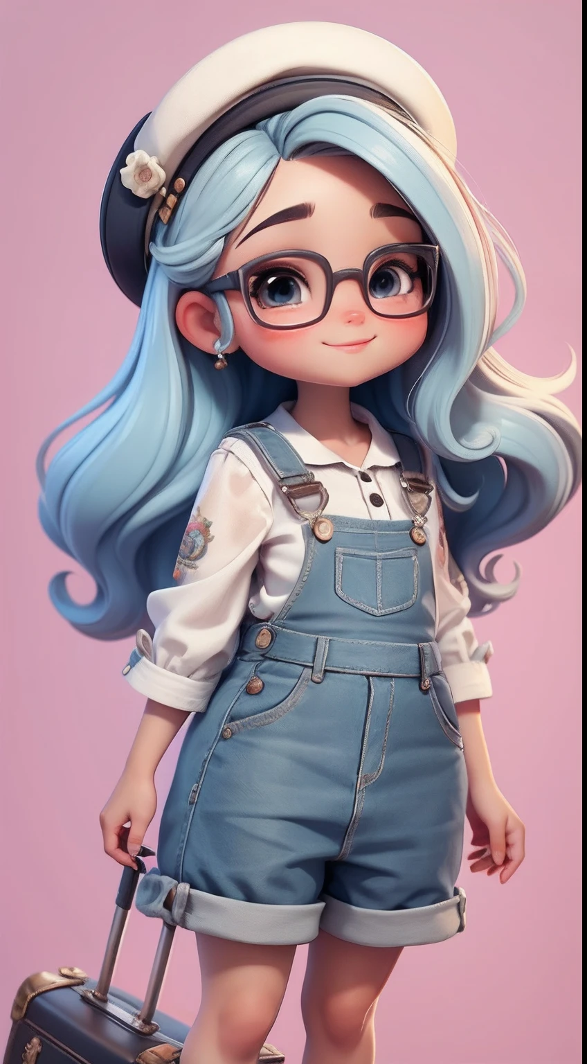 Create a series of cute black dread dolls cute baby chibi style with a cute travel theme, each with lots of detail and in an 8K resolution. All dolls should follow the same solid background pattern and be complete in the image, mostrando o (corpo inteiro, incluindo as pernas: 1.5)
Boneca Mini viajante: Chame-a de Marina. Ela deve ter cabelo pequeno em tom multicolorido. Seus olhos devem ser grandes e expressivos, with long eyelashes and rosy cheeks. Sorriso delicado e branco. Marina must be dressed in overalls, sun glasses, Uma camisa, Camiseta, trousers and an ornate sailor's hat. She must carry travel accessories and a suitcase. Certifique-se de adicionar detalhes nas roupas, such as buttons and pockets, sapato bonito
Certifique-se de adicionar sombras, texturas e detalhes nos cabelos, roupas, Travel utensils, to make them even more adorable and charming.