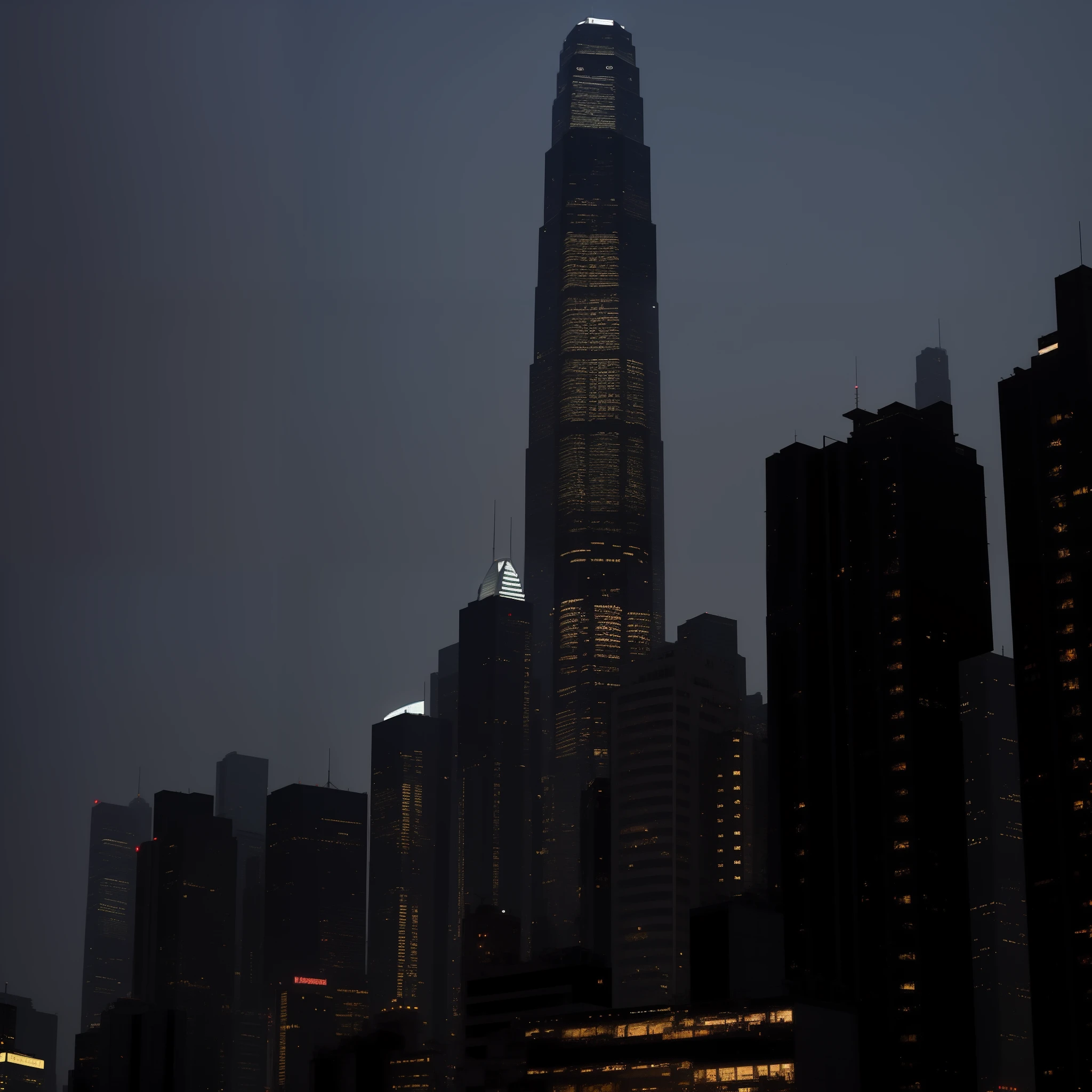 Araffle view of a city at night with a tall building in the background, Em Hong Kong, hong kong buildings, Cidade como Hong Kong, beautifully lit buildings, Skyline mostrando, Hong Kong, skyscrapers in the background, Lembrando Blade Runner, with tall glass skyscrapers, vista do porto, Nightlife buildings