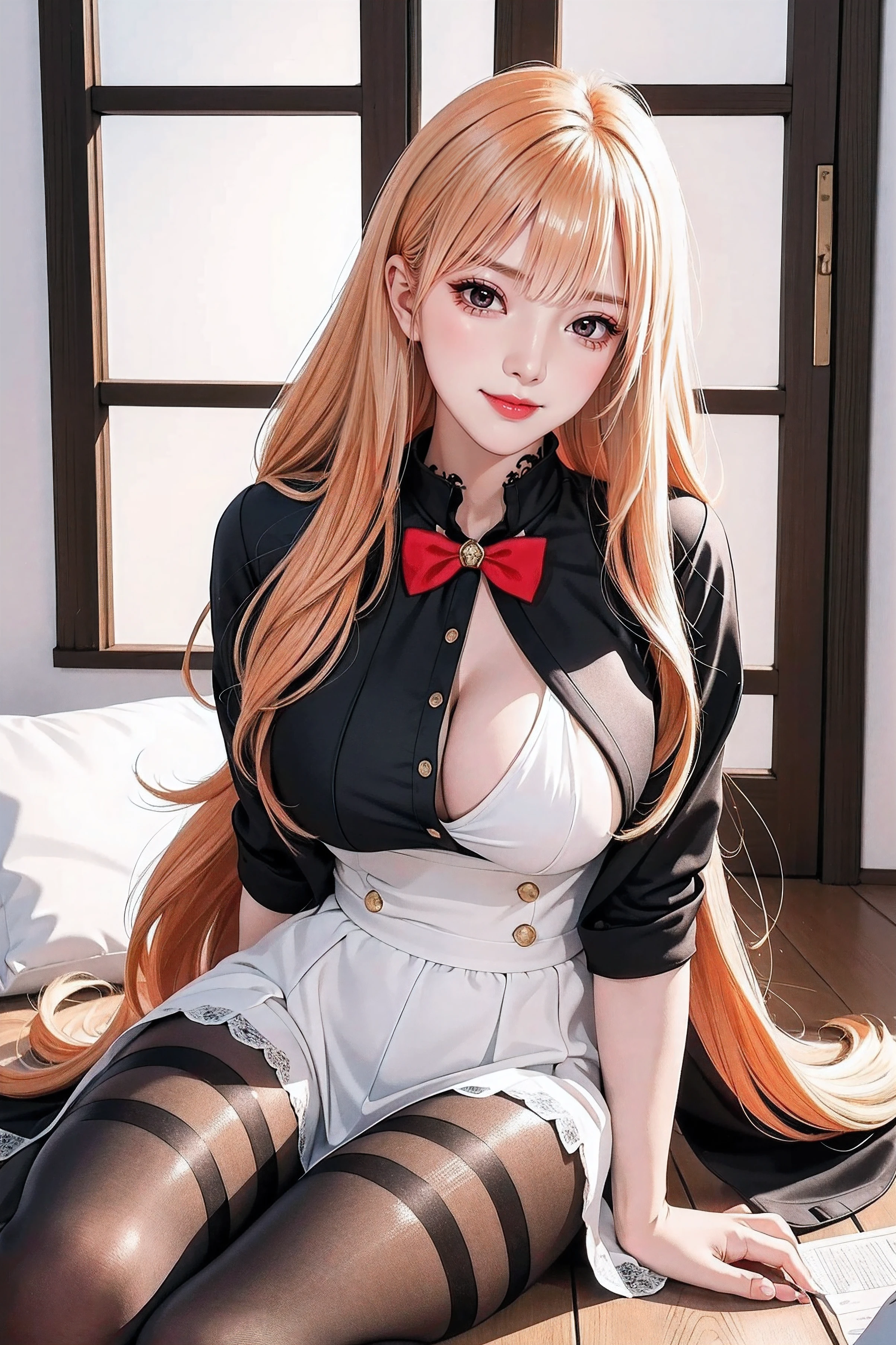 ulzzang -6500-v1.1,(Raw foto:1.2),((Photorealsitic:1.4)),top-quality,masterpiece, illustratio,{(Extremely delicate and beautiful:2.0):2.0}, extremely details CG ,Unity,{(8K Wallpaper:2.0)}, astonishing、finely detail, Official art,Highly detailed CG Unity 8K wallpaper,absurderes, incredibly absurdness, huge filesize, ultra-detailliert, hight resolution, a beautiful detailed girl, extremely detailed eye and face, beatiful detailed eyes,Facial light,(((😃))),{(thighs thighs thighs thighs)}, {(Full body))} ((thighband pantyhose, thighs thighs thighs thighs))
school uniform, shirt,jacket,red bowtie,
brown eyes,orange hair, very long hair,
1 girl, 20yo,Young female,Beautiful Finger,Beautiful long legs,Beautiful body,Beautiful Nose,Beautiful character design, perfect eyes, perfect face,expressive eyes,perfect balance,
looking at viewer,(Focus on her face),closed mouth, (innocent_big_eyes:1.0),Light_Smile,
official art,extremely detailed CG unity 8k wallpaper, perfect lighting,Colorful, Bright_Front_face_Lighting,shiny skin,
(masterpiece:1.0),(best_quality:1.0), ultra high res,4K,ultra-detailed,
photography, 8K, HDR, highres, absurdres:1.2, Kodak portra 400, film grain, blurry background, bokeh:1.2, lens flare, (vibrant_color:1.2),professional photograph,
(Beautiful,large_Breasts:1.4), (beautiful_face:1.5),(narrow_waist),, ,a beauty girl, blush, Seductive smile,Insane details and very detailed, Huge lower eyelid. masutepiece, of the highest quality, Ultra high definition, max resolution, Very detailed, Clean skin,Let your hair hang down in front of your head