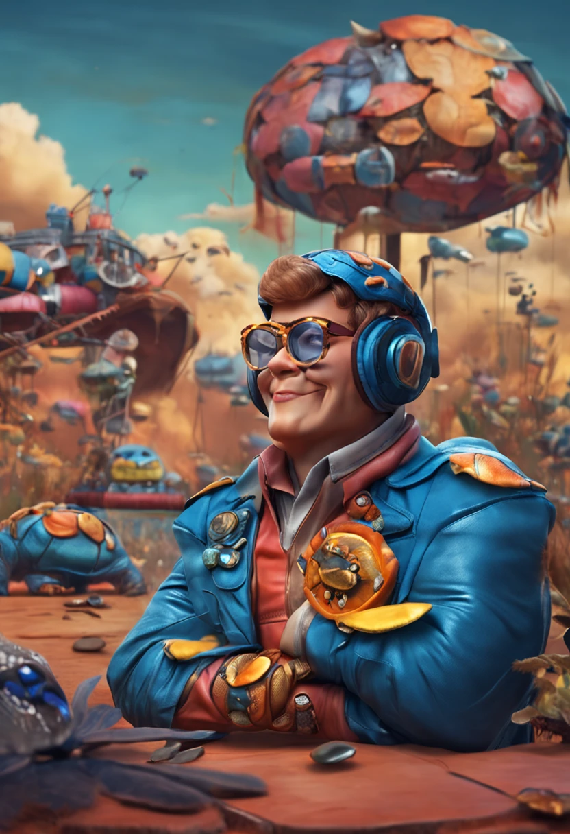 A blue turtle with leather shoes and prescription glasses