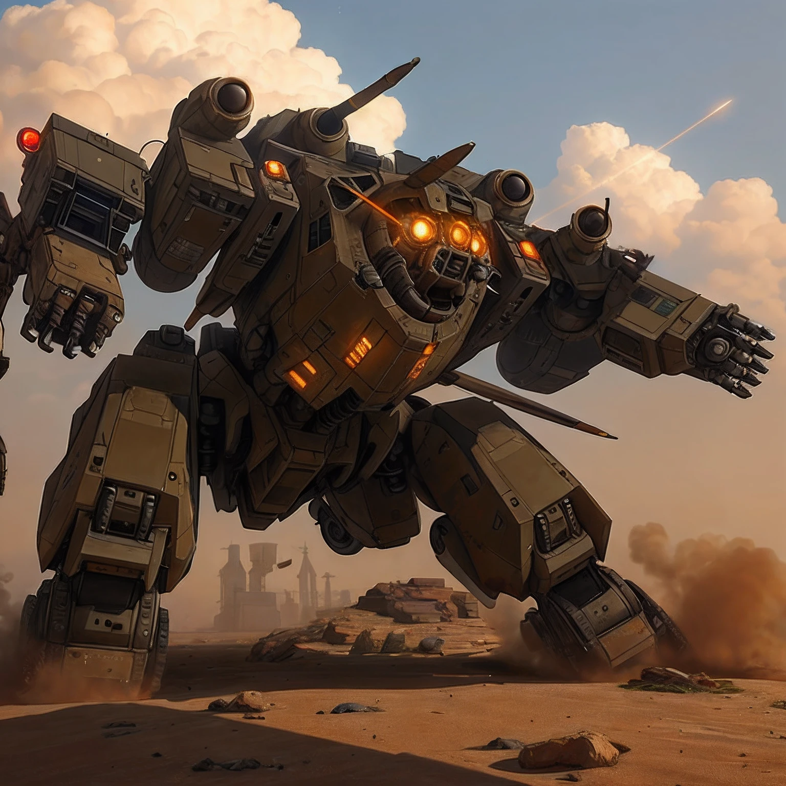 brown colors dieselpunk AI fighter mech