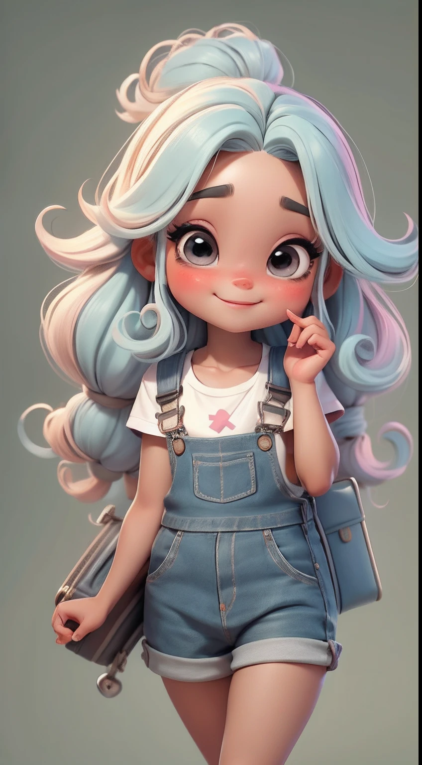 Create a series of cute black dread dolls baby chibi style with a cute travel theme, each with lots of detail and in an 8K resolution. All dolls should follow the same solid background pattern and be complete in the image, mostrando o (corpo inteiro, incluindo as pernas: 1.5)
Boneca Mini viajante: Chame-a de Marina. Ela deve ter cabelo pequeno em tom multicolorido. Seus olhos devem ser grandes e expressivos, with long eyelashes and rosy cheeks. Sorriso delicado e branco. Marina must be dressed in overalls, sun glasses, Uma camisa, Camiseta, She must carry travel accessories and a suitcase. Certifique-se de adicionar detalhes nas roupas, such as buttons and pockets, sapato bonito
Certifique-se de adicionar sombras, texturas e detalhes nos cabelos, roupas, Travel utensils, to make them even more adorable and charming.