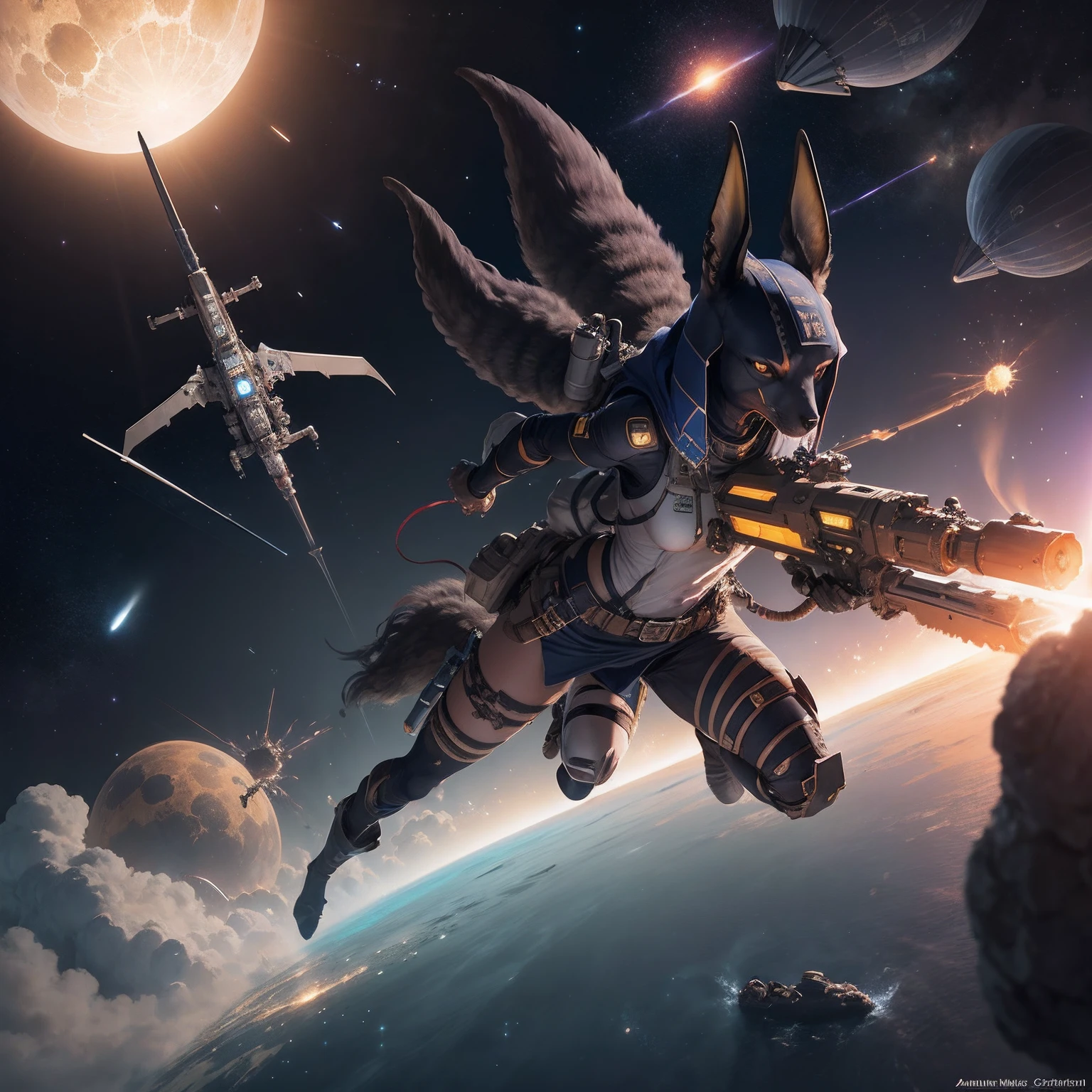 Change the background on the space station, schiffe, Science-Fiction. ((Anubis' character and weapon remain unchanged))