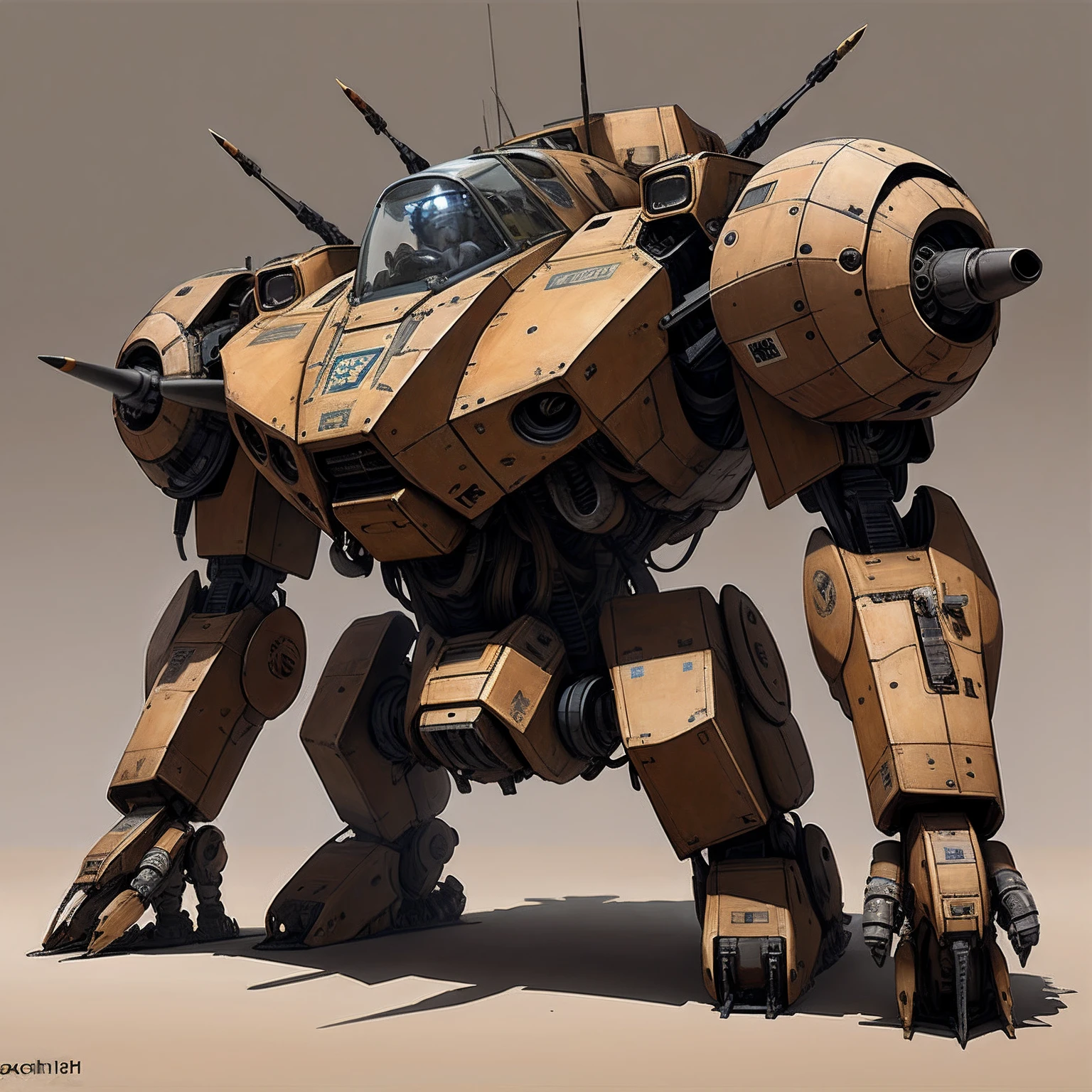 brown colors dieselpunk AI fighter mech