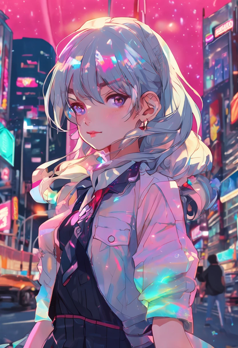 On the edge of a bustling, futuristic metropolis, where holographic billboards light up the night sky, a masterful and ultra-realistic candid portrait of a sailor girl dressed in a school uniform reminiscent of the 80s anime art style takes shape. Her unique charm is accentuated by a delicate chain around her waist, catching the vivid colors of the holographic displays. She possesses breathtakingly gorgeous tresses that cascade with a timeless elegance, shimmering in harmony with the neon cityscape. Her mesmerizing eyes hold the essence of nostalgia, capturing the essence of retro anime. Every facial feature is rendered with an exceptional level of detail, evoking the clarity and precision of classic 80s anime art. In this portrait, she embodies the spirit of the Sailor Moon style, making it an exquisite homage to the beloved era of retro anime. Photo taken by Eliot Lee with a Nikon Z6 and a prime 85mm lens. Award Winning Photography style, Fine Art, 8K, Ultra-HD, Super-Resolution. --v 5 --q 2