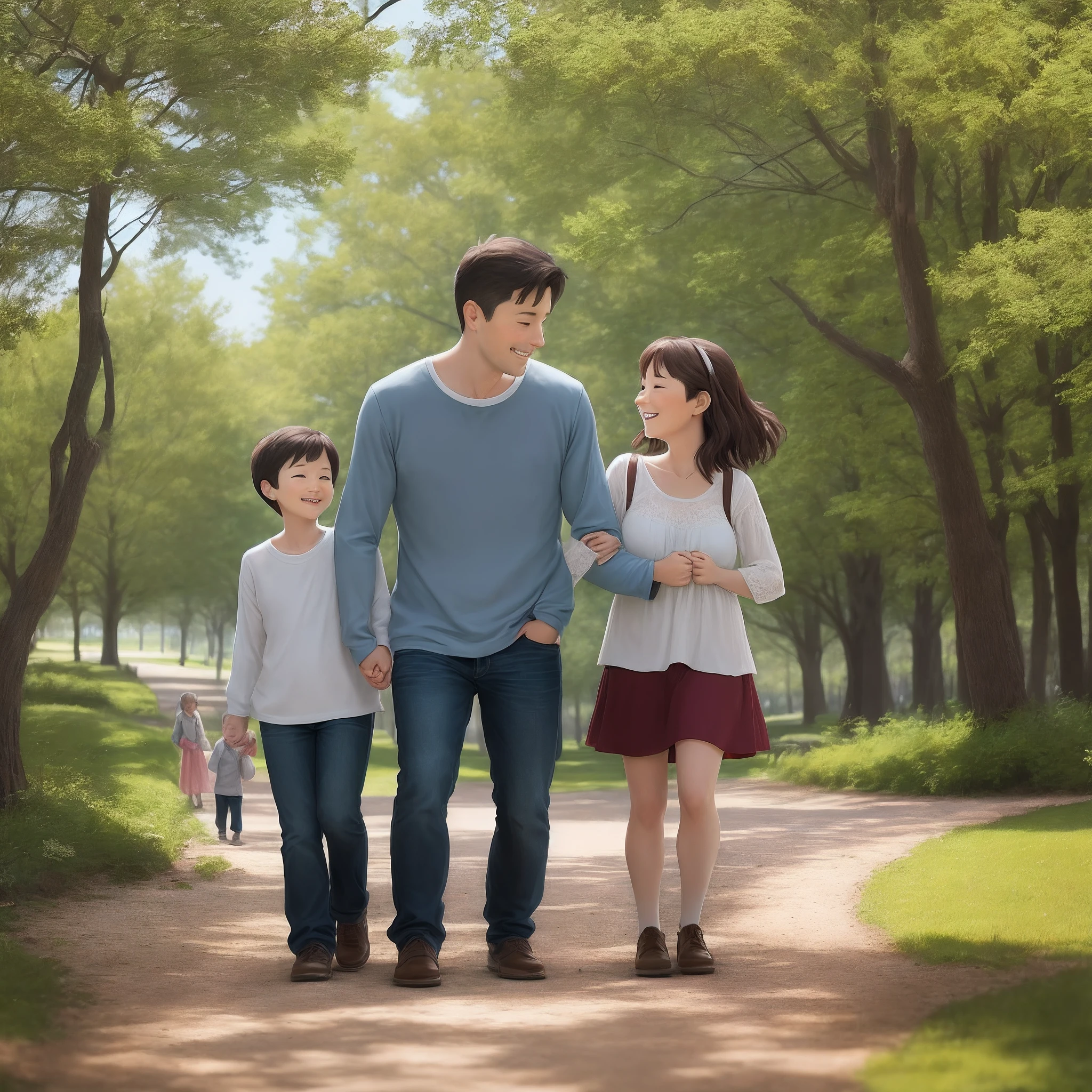 family resting trails in a park