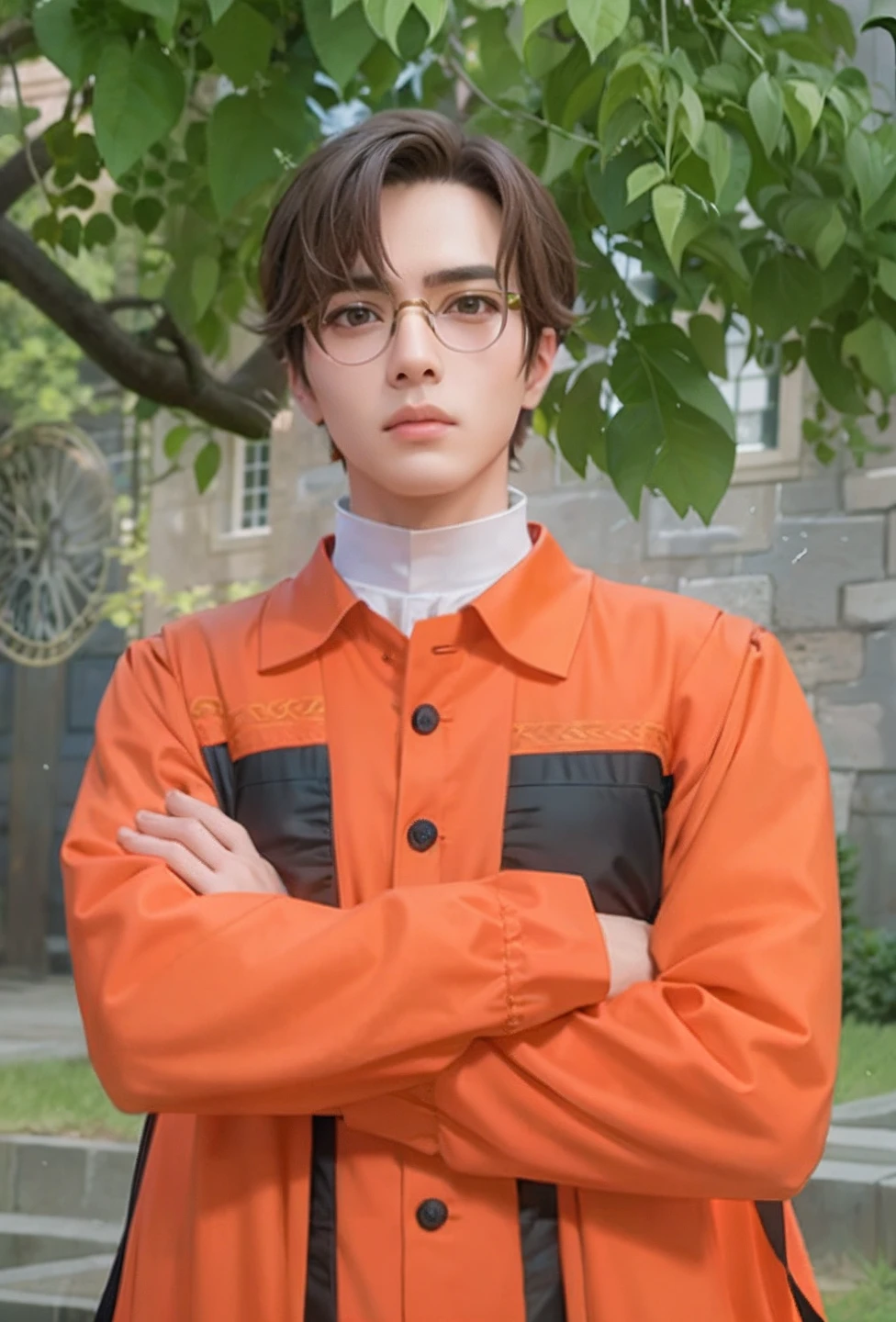 Young Man,with eyeglasses, handsome, period costume, a bit moody, realistic , Bright Ultra HD, retinas, Masterpiece, ccurate, Anatomically correct, Textured skin, Super detail, High details, High quality, Best quality, A high resolution, 8K, HD