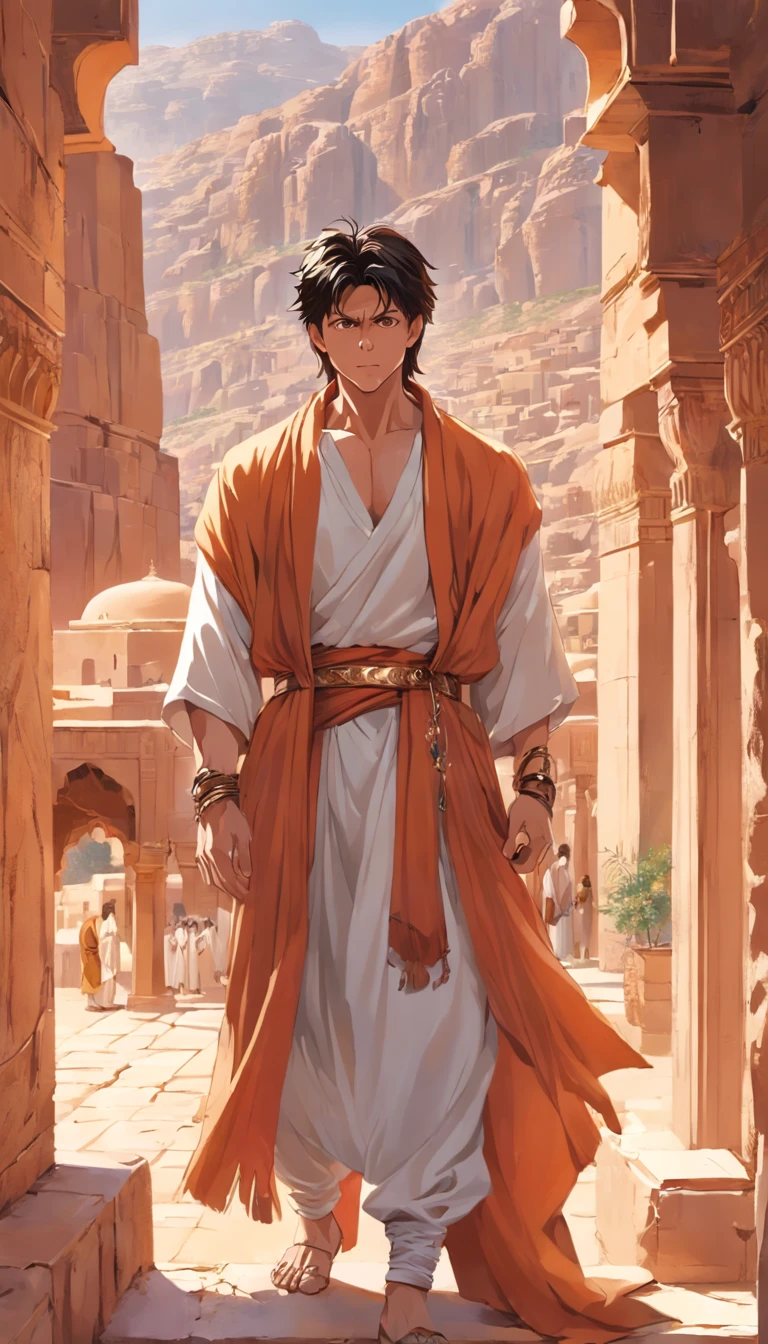 Shahrukh Khan: In the majestic city of Petra, Jordan, Shahrukh Khan embraces the attire of an Arabian prince. Dressed in a finely embroidered robe and adorned with ornamental jewelry, he explores the ancient sandstone architecture, exuding charisma and adventure.