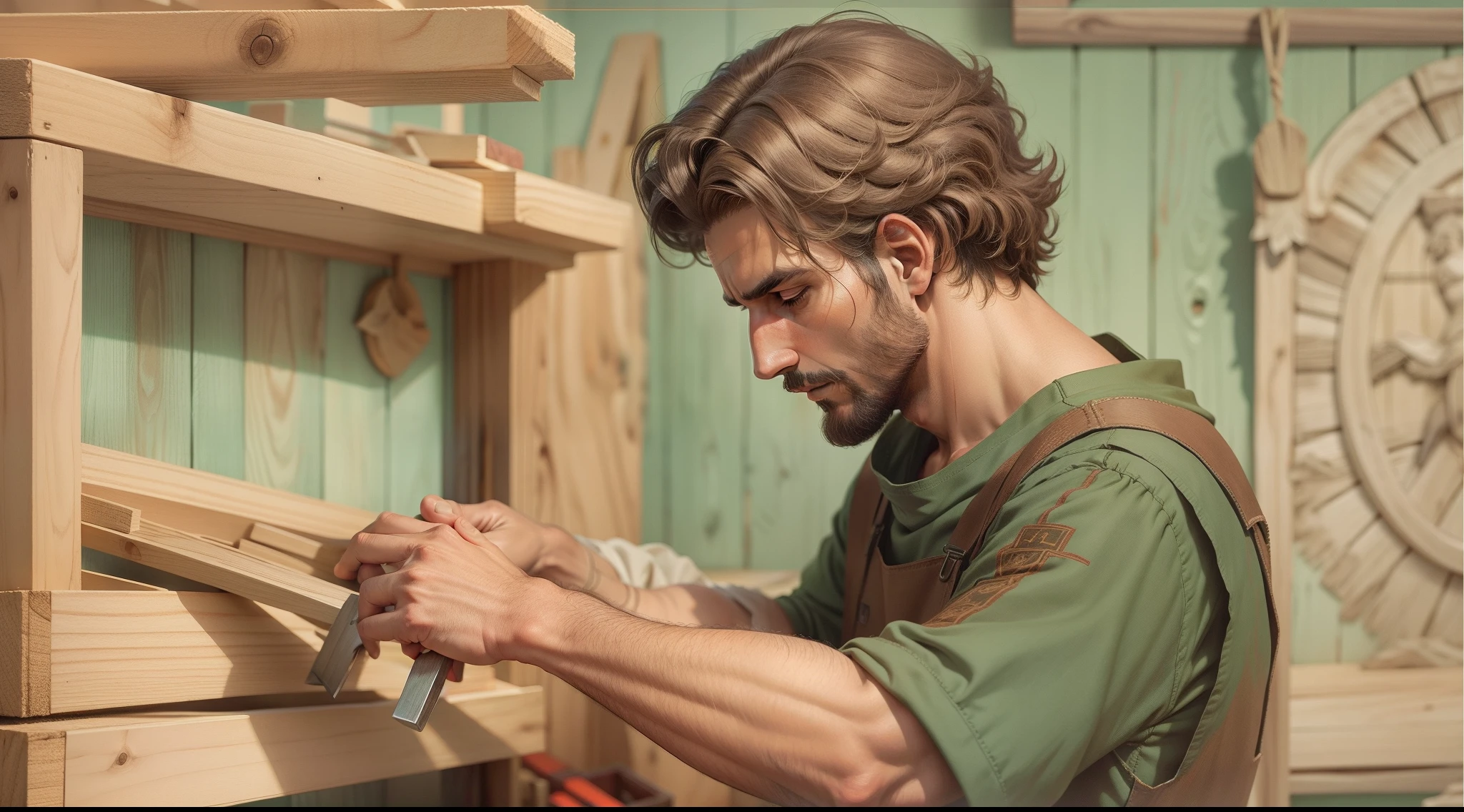 Saint Joseph working as a carpenter, representando o valor do trabalho honesto e diligente
