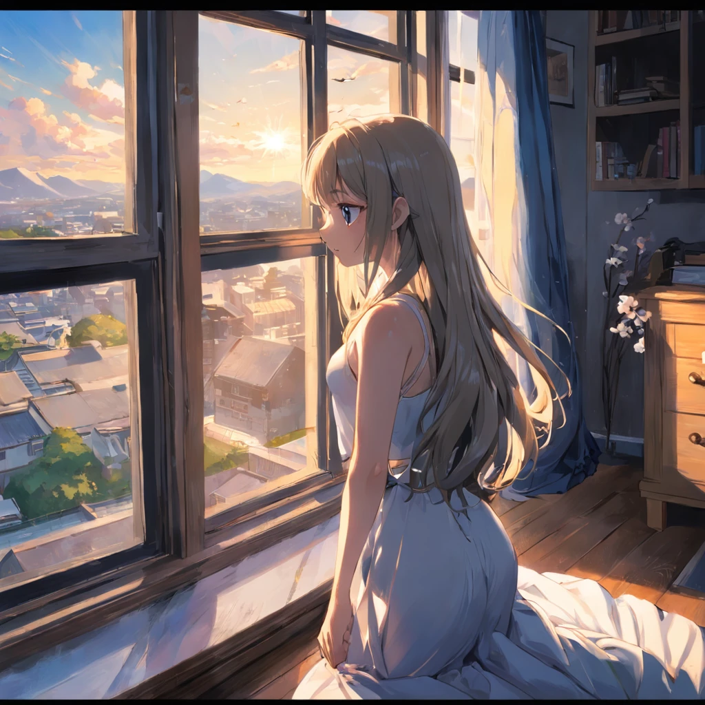 (((𝓡𝓸𝓶𝓪𝓷𝓽𝓲𝓬))), Gentle painting style, tall house, The barefoot, Relaxed, Summer sun, A fresh breeze