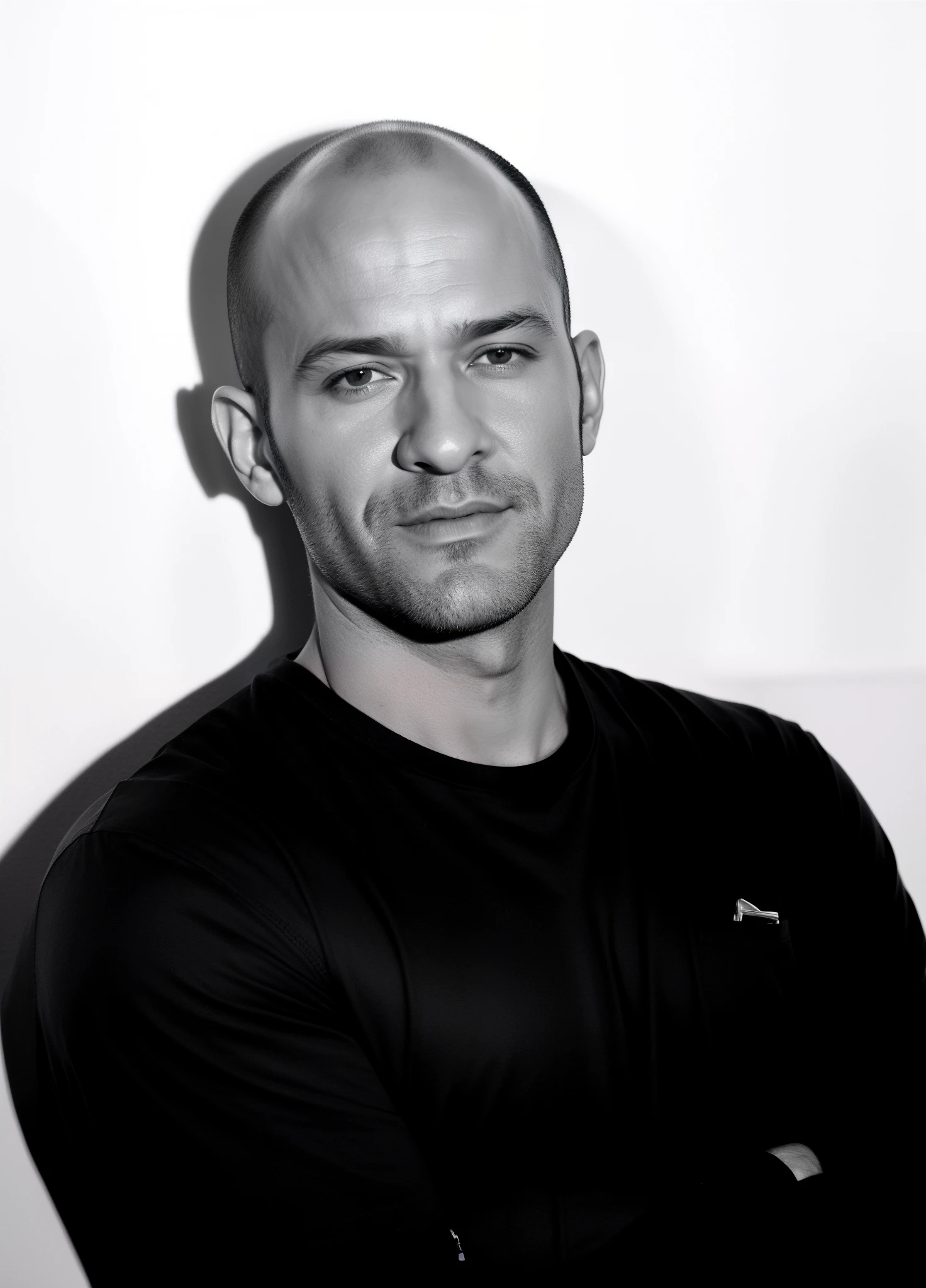 Arafed man with a bald head and a black shirt, Jason Statham, Vin Diesel, Justin Timberlake, taken in the late 2000s, Johny Sins, Stefano Brunesci, Brad Pitt, Ultra realistic, 8K