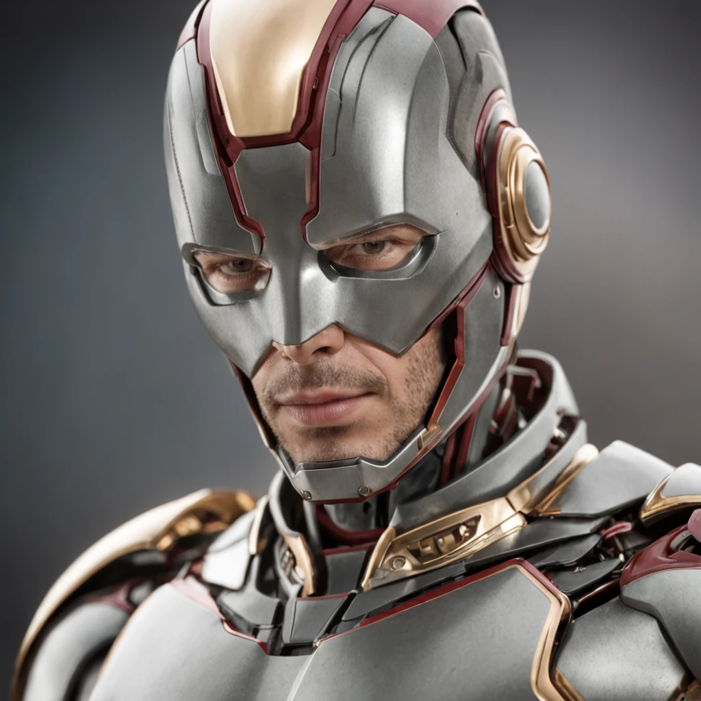 homem de ferro sendo coroado, armadura dourada, familia reunida, futuristic backdrop, detalhes ao redor