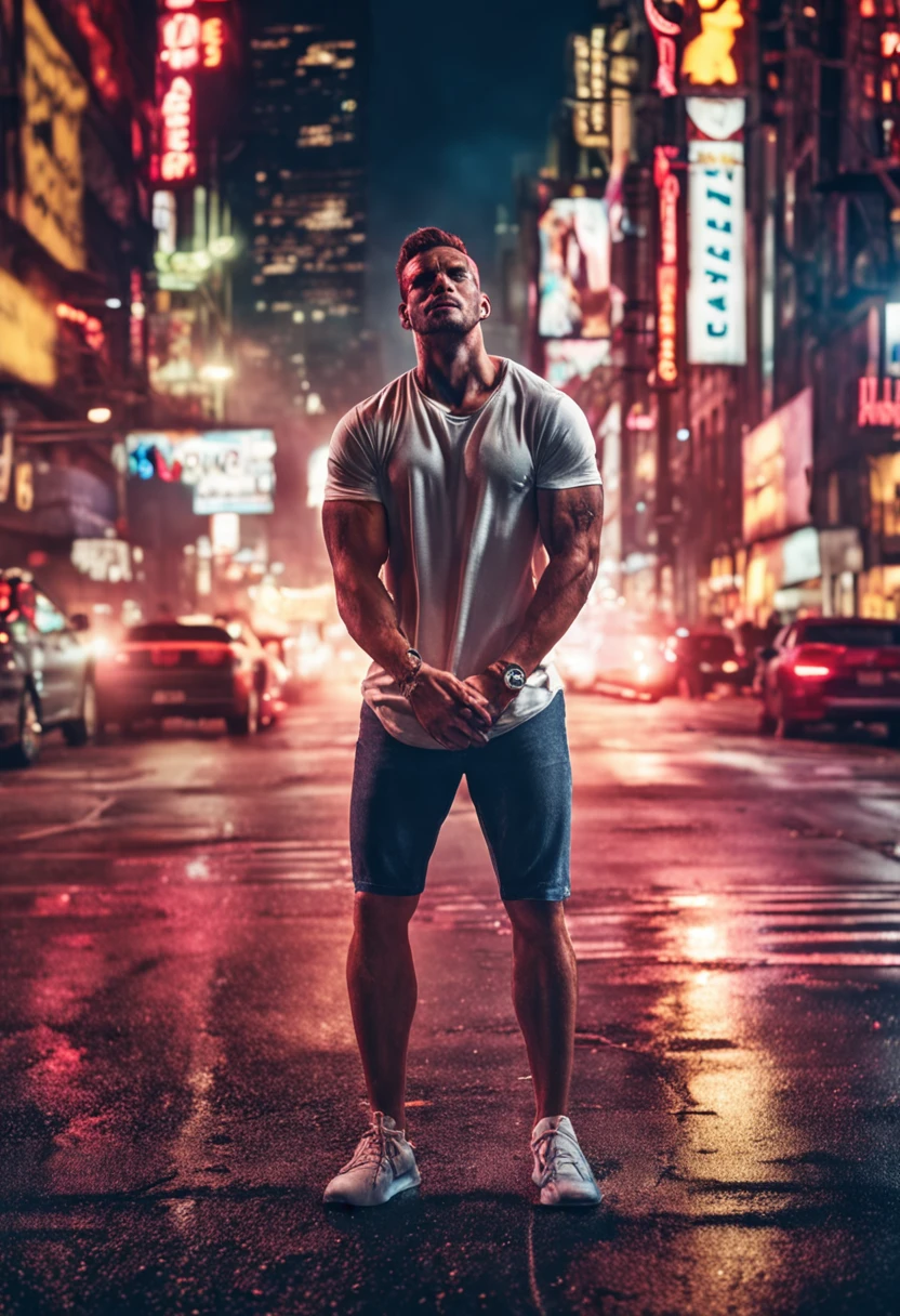 arafed man walking down the street at night with no shirt on, posing in an urban street, at a city street, on a street at night, cinematic body shot, standing in the streets, standing in a city street, on a street, male model, by Adrian Zingg, in the street, in city street at night, street pic