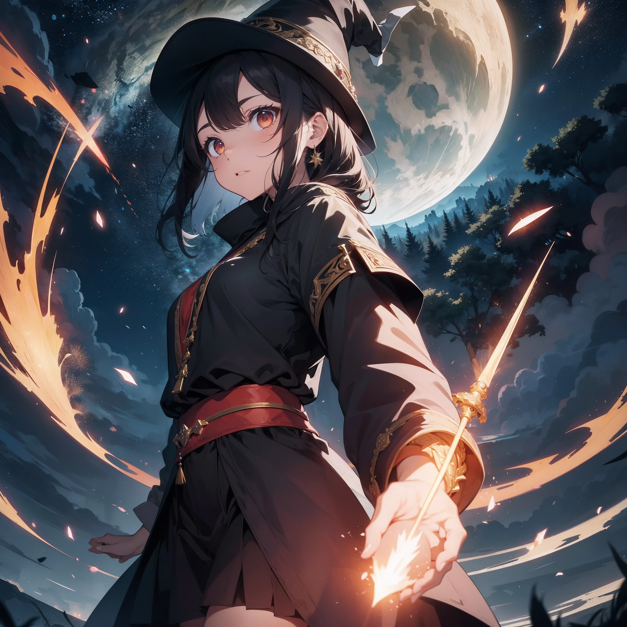 2girls,Prison Guard,lesbian,intimacy,brightcolors,Extreme color,Refined face,Magic background,Witch hat,uniform,see-through transparent clothes,Conservative style,anger expression,Resistance action,A tense scene,action with tension,Impactful graphics,Fight the enemy together back to back