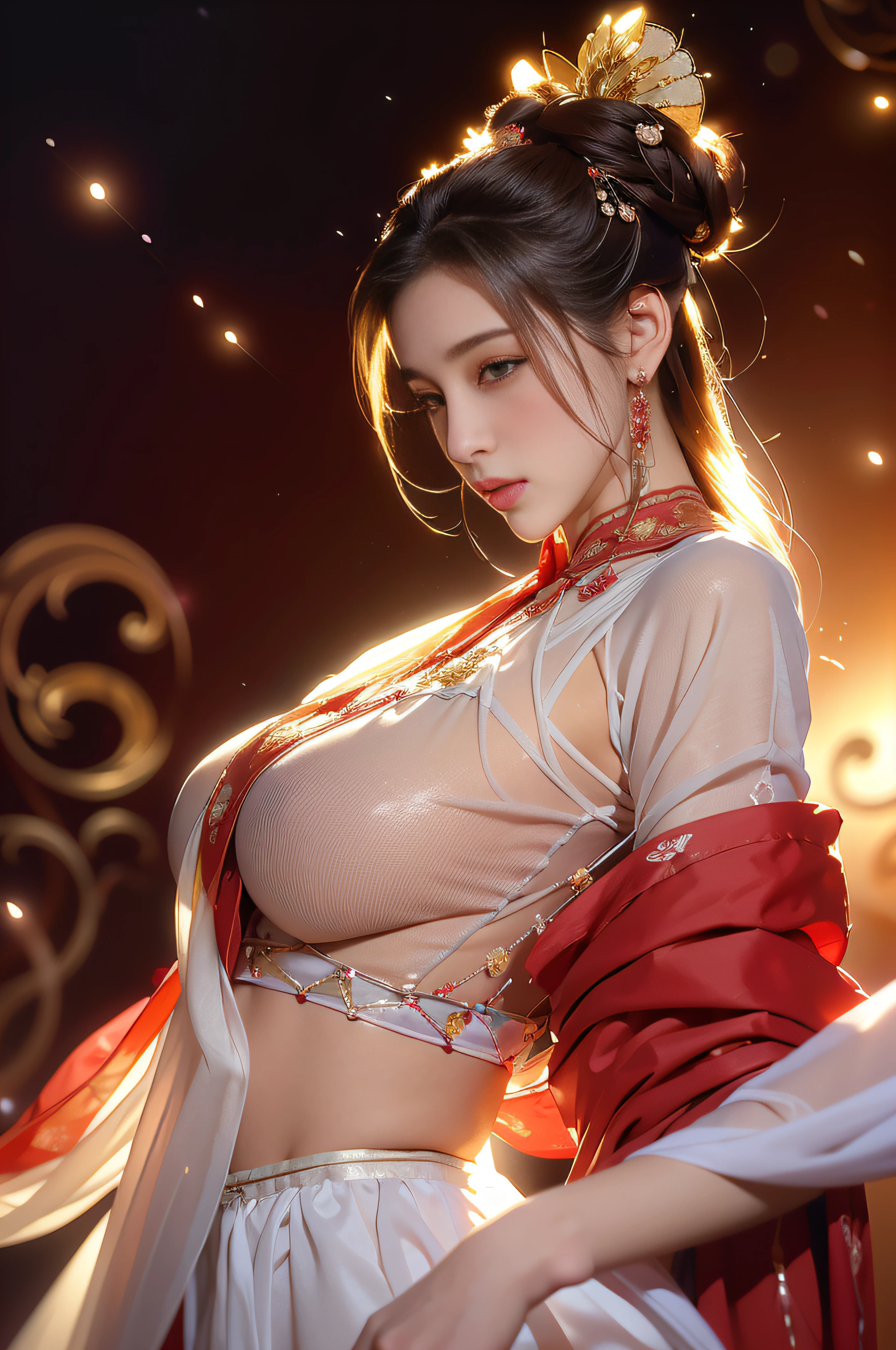 Gilded Chinese Palace,looki at viewer,depth of fields,bokeh dof,light falling,((A MILF))、pregnant woman、Red dress
Transparent underwear、one-girl、Red shirt、a black skirt、huge-breasted、
with brown eye、(long whitr hair、brunette color hair、Very straight hair:1.4、hime-cut:1.4)、earrings necklace、pouty、
A picture、tmasterpiece、top-quality、NFFSW、A high resolution、realistic detail、glistning skin、Mature figure、Plump body、crisp breasts、perfect bodies、wide waist、extremely colorful、looking at viewert、hyper realisitc、From the front side、watercolor paiting、Traditional media、(color difference、intricately details)、dynamicposes、dynamic ungle、
40k、NFFSW、A high resolution、From the angle from below、ancient Chinese costume、Ancient Chinese hairstyle、Upward hairstyle、The whole body is dressed in white silk cloth、（Close-up of raindrops in the air, Capture the world with raindrops, Distorted reflections, refracted light, The microscopic world inside each droplet, Miniature landscape, inverted image, Ethereal beauty, pause moments, translucent sphere, Distorted reality, Kaleidoscope view, Natural lenses, A glimpse of the moment, miniature world, Raindrop Symphony, Natural interoperability, 1girl in
, masutepiece, (Dynamic Angle:1.2)）