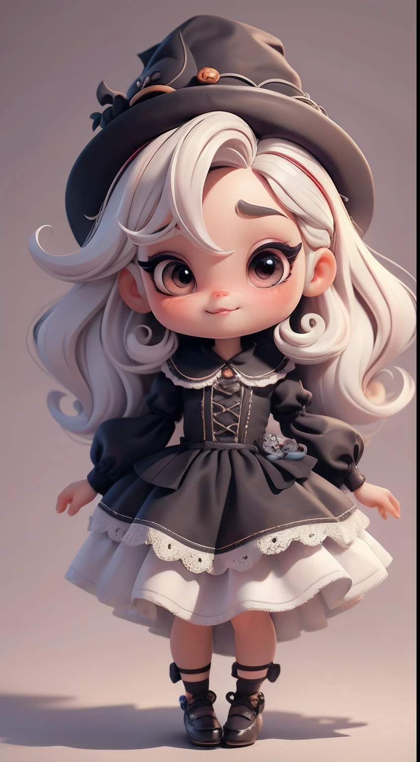 Create a series of cute black chibi style dolls with a cute halloween theme, each with lots of detail and in an 8K resolution. All dolls should follow the same solid background pattern and be complete in the image, mostrando o (corpo inteiro, incluindo as pernas: 1.5)
Boneca Mini halloween: Chame-a de Marina. Ela deve ter cabelo pequeno em tom multicolorido. Seus olhos devem ser grandes e expressivos, with long eyelashes and rosy cheeks. Sorriso delicado e branco. Marina deve estar vestida de vestido, an ornate hat. She should bring halloween accessories. Certifique-se de adicionar detalhes nas roupas, such as buttons and pockets, sapato bonito
Certifique-se de adicionar sombras, texturas e detalhes nos cabelos, roupas, Halloween utensils, to make them even more adorable and charming.
