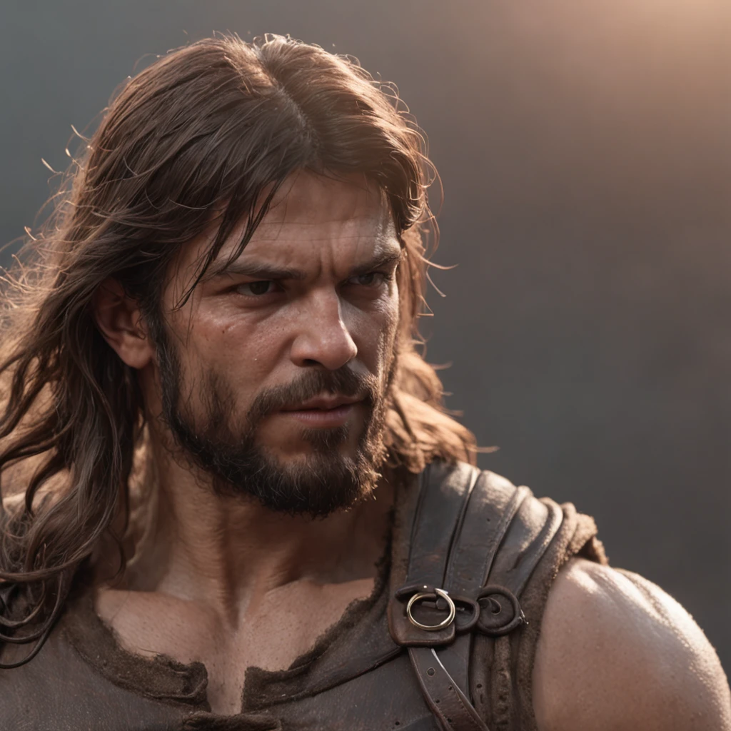 (Professional 3D rendering:1.3) de (Realistic:1.3) Foto de arte mais bonita do mundo,Features soft, bright male heroes, ((Epic hero fantasy rough muscular man wet hero angry look long hair short beard and fierce expression in dynamic pose, fantastic location, majestoso ambiente desordenado)), corpo inteiro 8k unidade render, action shot, poros da pele, very dark lighting, sombreamento pesado, circunstanciado, Rosto detalhado, (vibrante, fotogrdeia realista, Realistic, Dramatic, Escuro, foco nítido, 8k), (Old leather clothes damaged by bad weather:1.4), ((((Use peles)))), (intrincado:1.4), decadente, (altamente detalhado:1.4), pintura digital, rendering by octane, art stations, Conceito-Arte, liso, foco nítido, illustration, germe da arte, (Loish:0.23), Wlop Ilya Kuvshinov, e Greg Rutkowski e Alphonse Mucha Gracias, (global ilumination, studiolight, Light Volumetric), chuva forte, floating particles, patife, fantasia, Onze, corpo inteiroesbian, ((Fundo escuro e antigo da cidade:1.3)),CGSesociedade,art stations