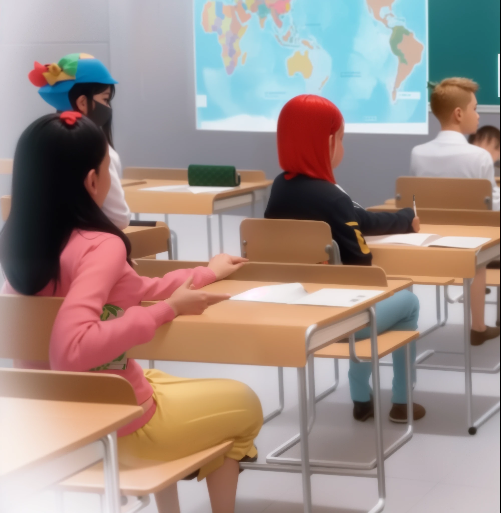 there are many people sitting at desks in a classroom, sentado na sala de aula, classroom background, Sala de aula da escola,