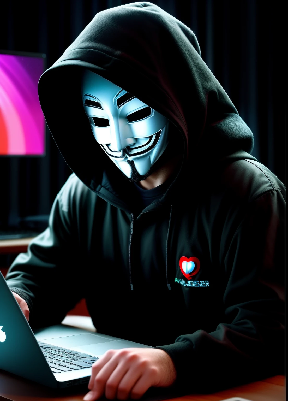 An anonymous hacker with a laptop, 8k (alta qualidade 1,1)
