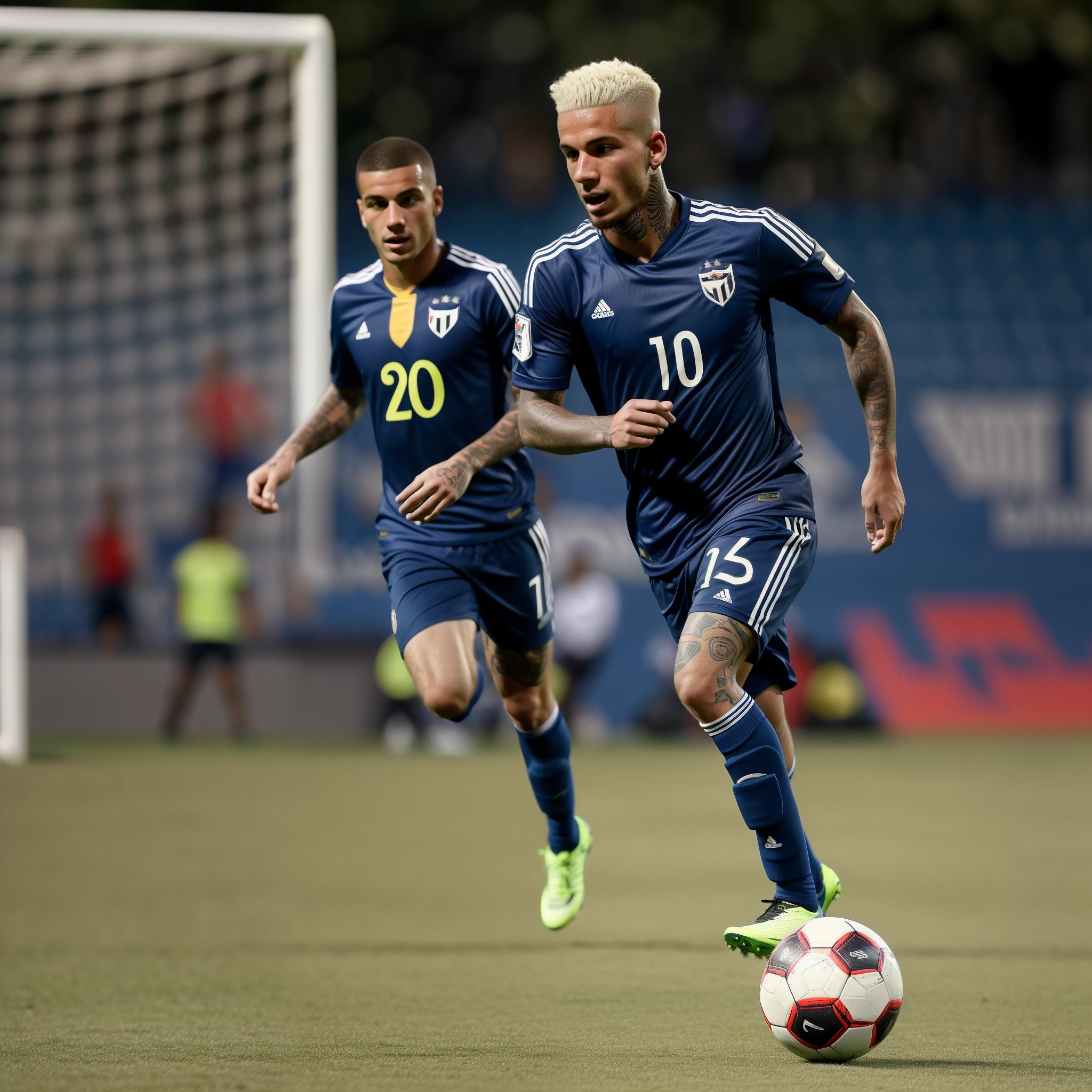 Soccer Player With very short white hair, with tattoos, face, in Botafogo