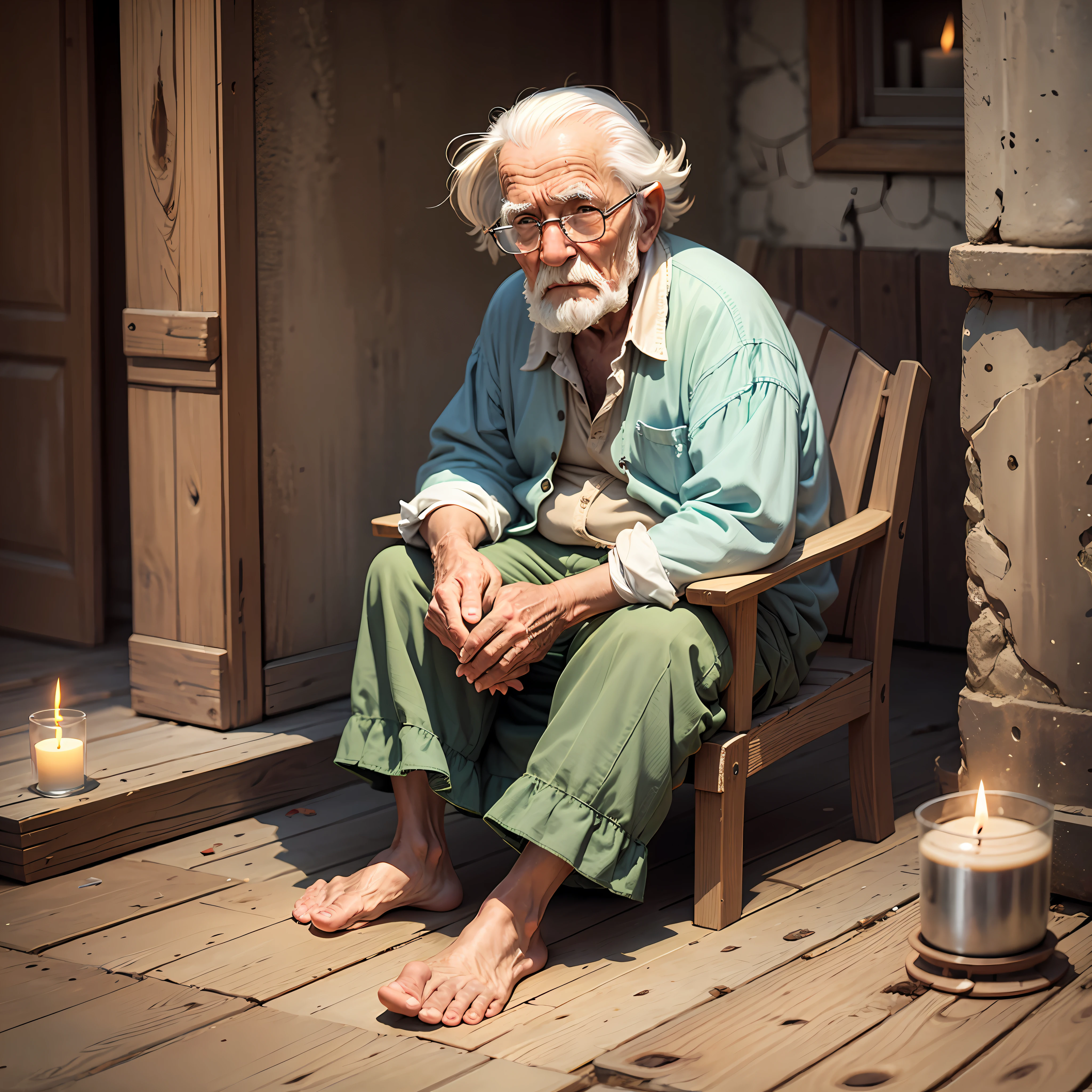 an old-man-sitting-in front of a landscape candle --auto --s2