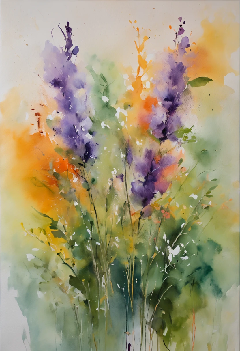 Create an artistic painting with watercolor effect of the lavender plant, sobre uma tela de pintura com textura canvas