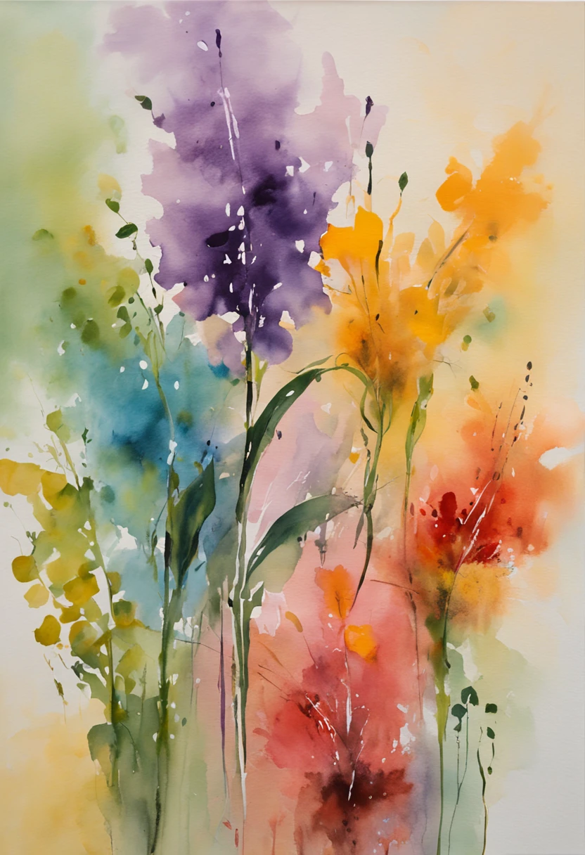 Create an artistic painting with watercolor effect of the lavender plant, sobre uma tela de pintura com textura canvas