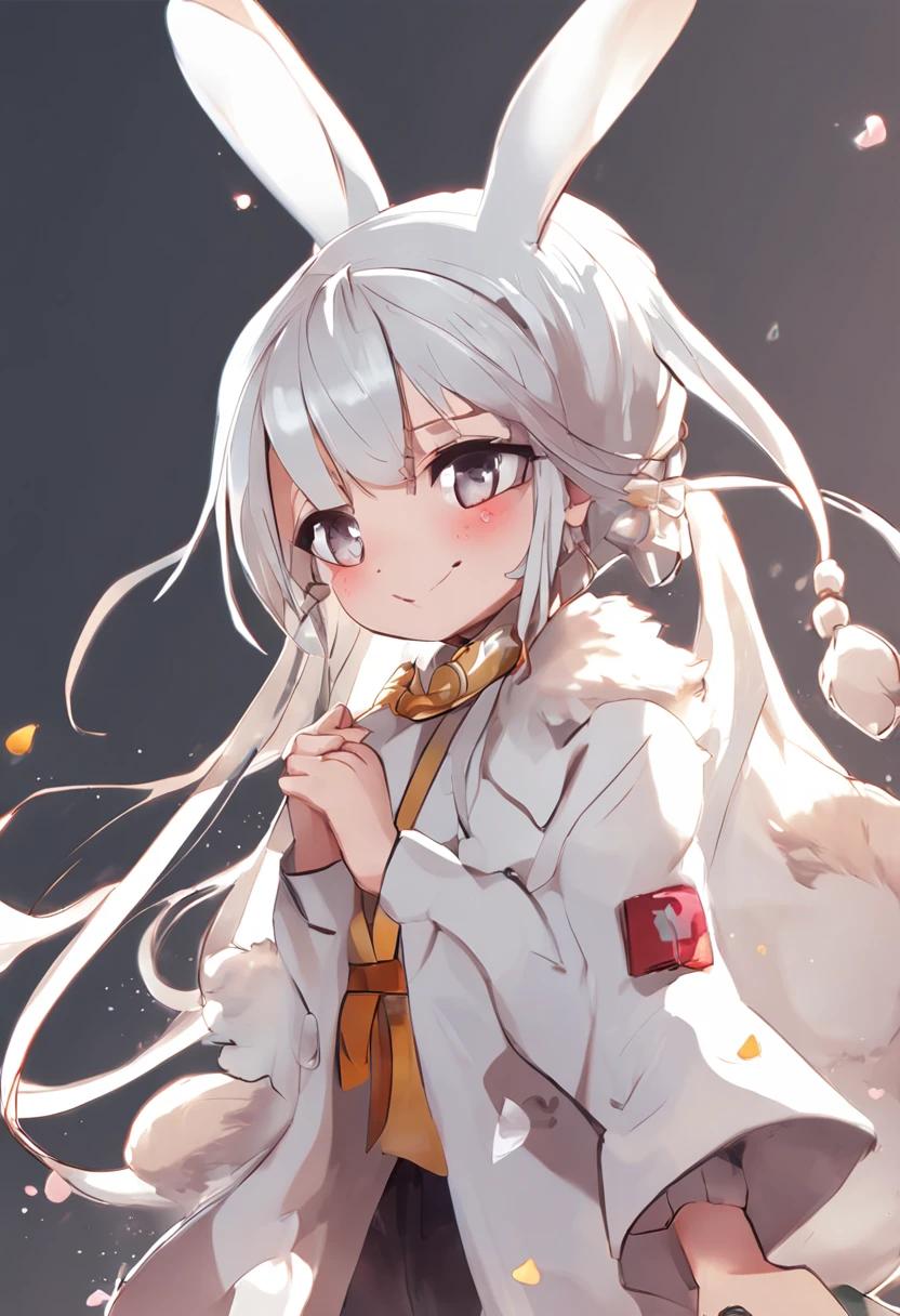 small rabbit, bunny ears, water eyes, bright pupils, smile, anime, tonality, anime style, adorable, bud, a rabbit, rabbit character design, rich expressions, various poses with white background, no clothes, white fur, realist