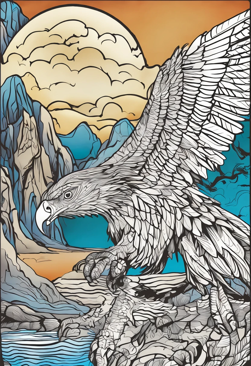 Generate an image of a midnight fenix colored in an art style suitable for a coloring book. Make sure the picture is clear and easy for children to color.. The image should be large and detailed enough to take up half a page of a standard coloring book.. el dibujo que tenga marco