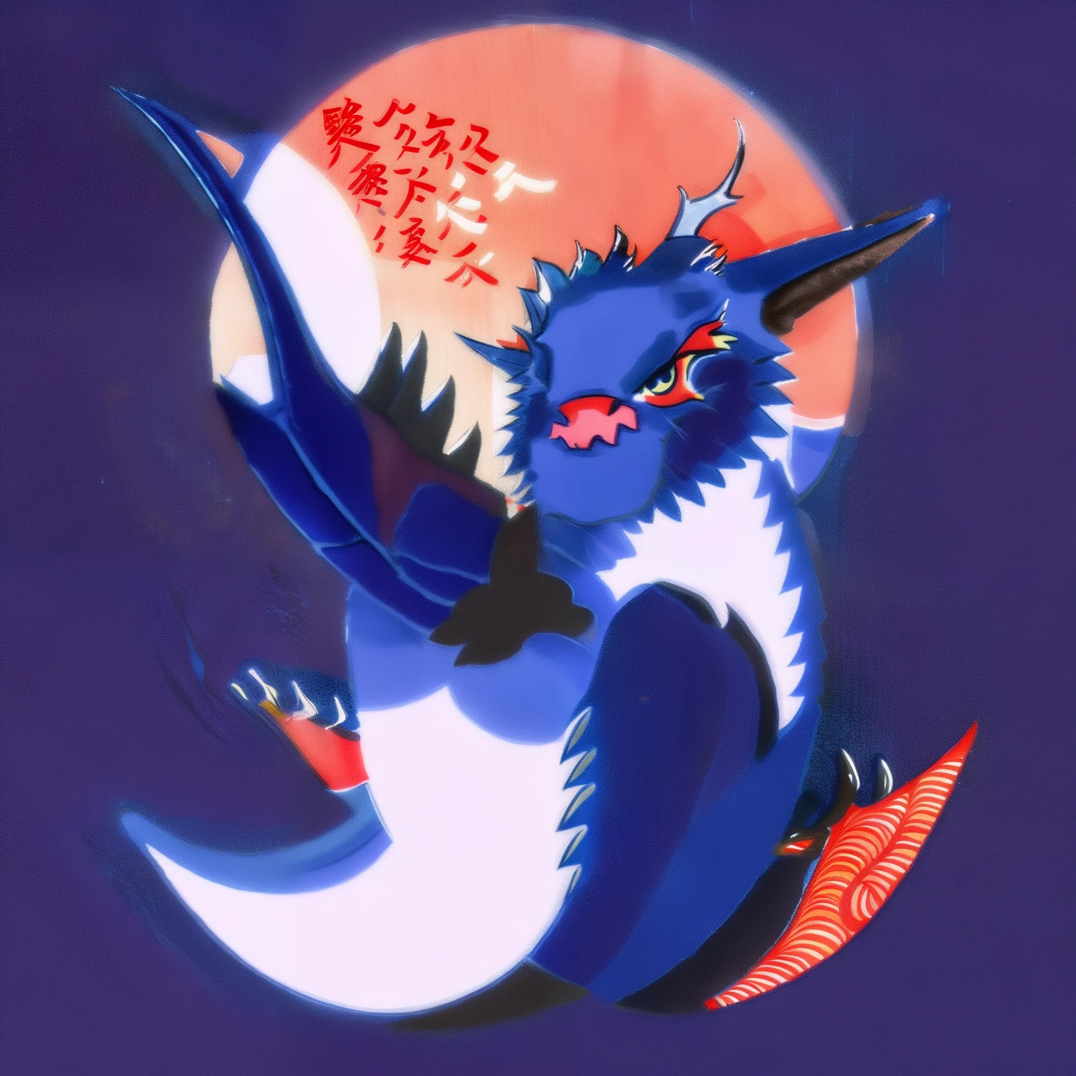 An cute Japanese dragon holding a hand fan