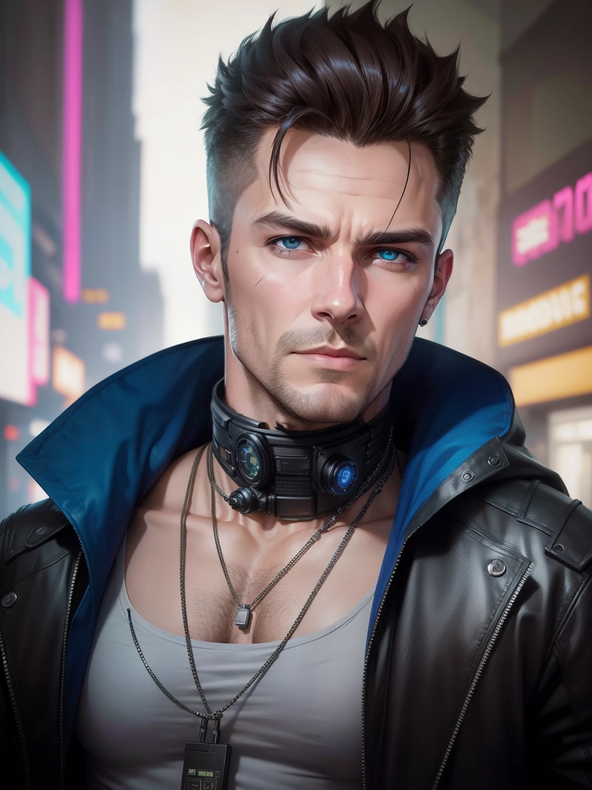 Change background cyberpunk handsome bov, realistic face. 8k, ultra realistic,