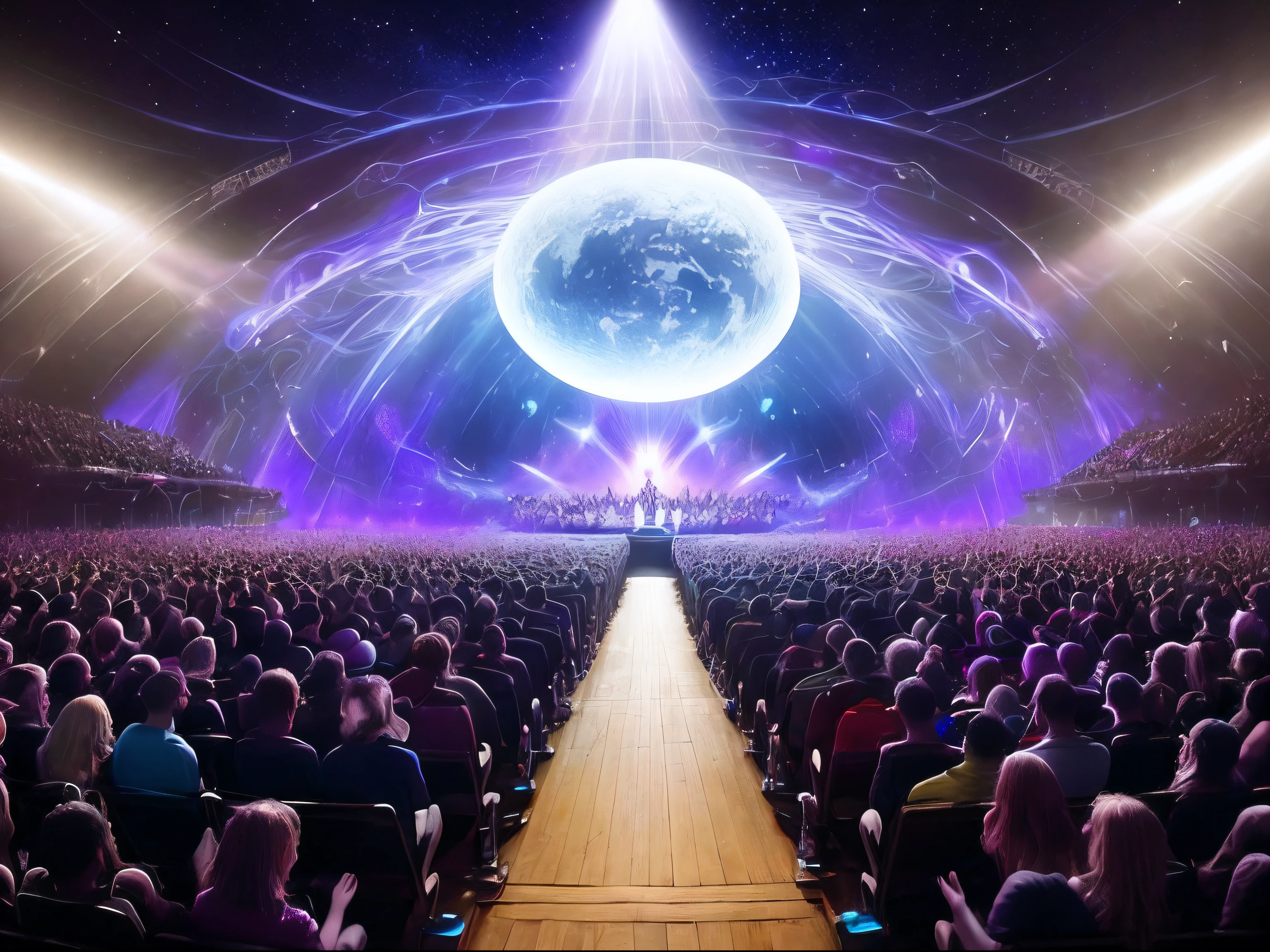 Paint a picture of Faithless captivating an interstellar audience on a lunar stage, with the Earth's awe-inspiring presence reminding everyone of their earthly origins.

Imagine an interstellar gathering on the moon, drawn together by the magnetic pull of Faithless' music. The lunar stage is a masterpiece of design, radiating with pulsating lights and holographic effects that create an immersive visual experience. Faithless takes the stage with an energy that reverberates through the galaxy, their music bridging the cosmic divide. The audience, composed of diverse extraterrestrial beings, is spellbound by the band's performance. Above them, Earth gleams like a distant jewel, a poignant reminder of the universal thread that connects all life forms. The image captures the interstellar unity, Faithless' captivating presence, and the humbling realization of our shared origins on Earth.
