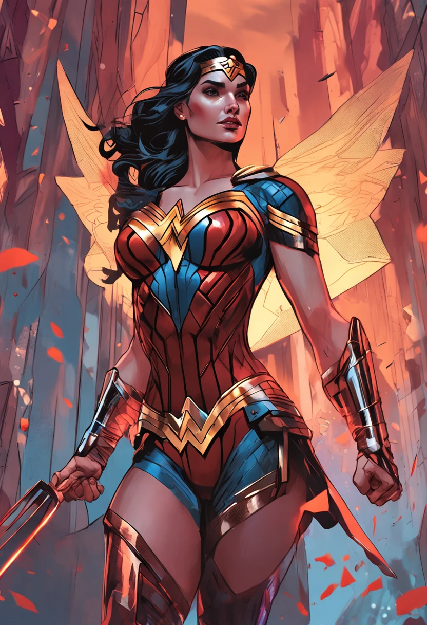 (Dominican: Caribbean:1girl:wonder woman,Superhero), (extremely detailed CG unit 8k wallpaper),(master part), (best quality), (ultra detali), (best illustration),(melhor ombre), cowboy shot, (Sharp eyeliner, ombre, detailed eyes:1), Cyberpunk Tokyo City background, ,break , (upper body:1.2), hair ornament,long hair , black hair, Cameltoe
