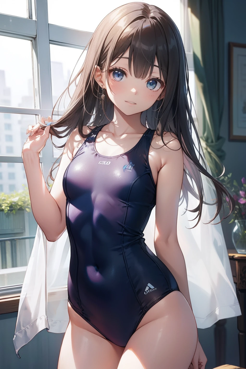 highest qualityr、Extremidades completas、Dedos completos、DIOSdes、DIOS、Belleza esbelta、hasta la rodilla、Blue School Swimsuit、small eyes