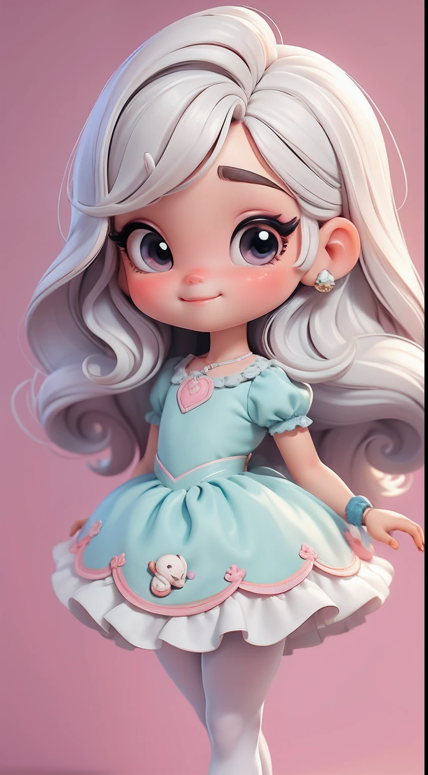 Create a series of cute style chibi dolls with a cute ballet theme, each with lots of detail and in an 8K resolution. All dolls should follow the same solid background pattern and be complete in the image, mostrando o (corpo inteiro, incluindo as pernas: 1.5)
Boneca Mini bailarina: Chame-a de Marina. Ela deve ter cabelos multicolor, presos em um coque duplo. Seus olhos devem ser grandes e expressivos, with long eyelashes and rosy cheeks. Sorriso delicado e branco. modern accessories. Marina must be dressed in a ballet dress. She must carry ballet accessories. Certifique-se de adicionar detalhes nas roupas, como saias e brilho, sapatilha bonito
Certifique-se de adicionar sombras, texturas e detalhes nos cabelos, roupas, Ballet utensils, to make them even more adorable and charming.